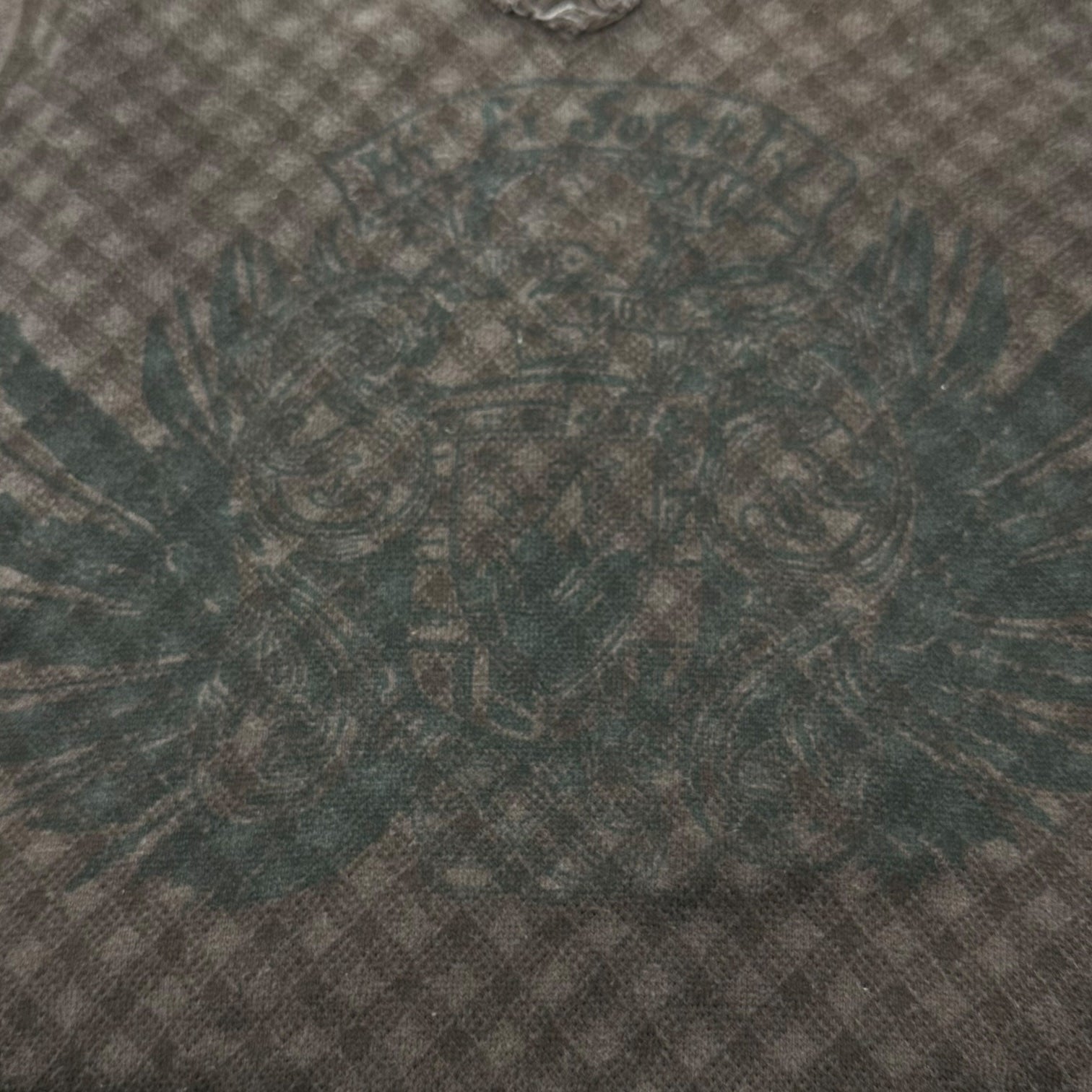 DIESEL(ディーゼル) 00's Front Print V-Neck Check Long Sleeve Sweatshirt Cut and Sewn フロントプリント Vネック チェック 長袖 スウェット カットソー M ボルドー Y2K