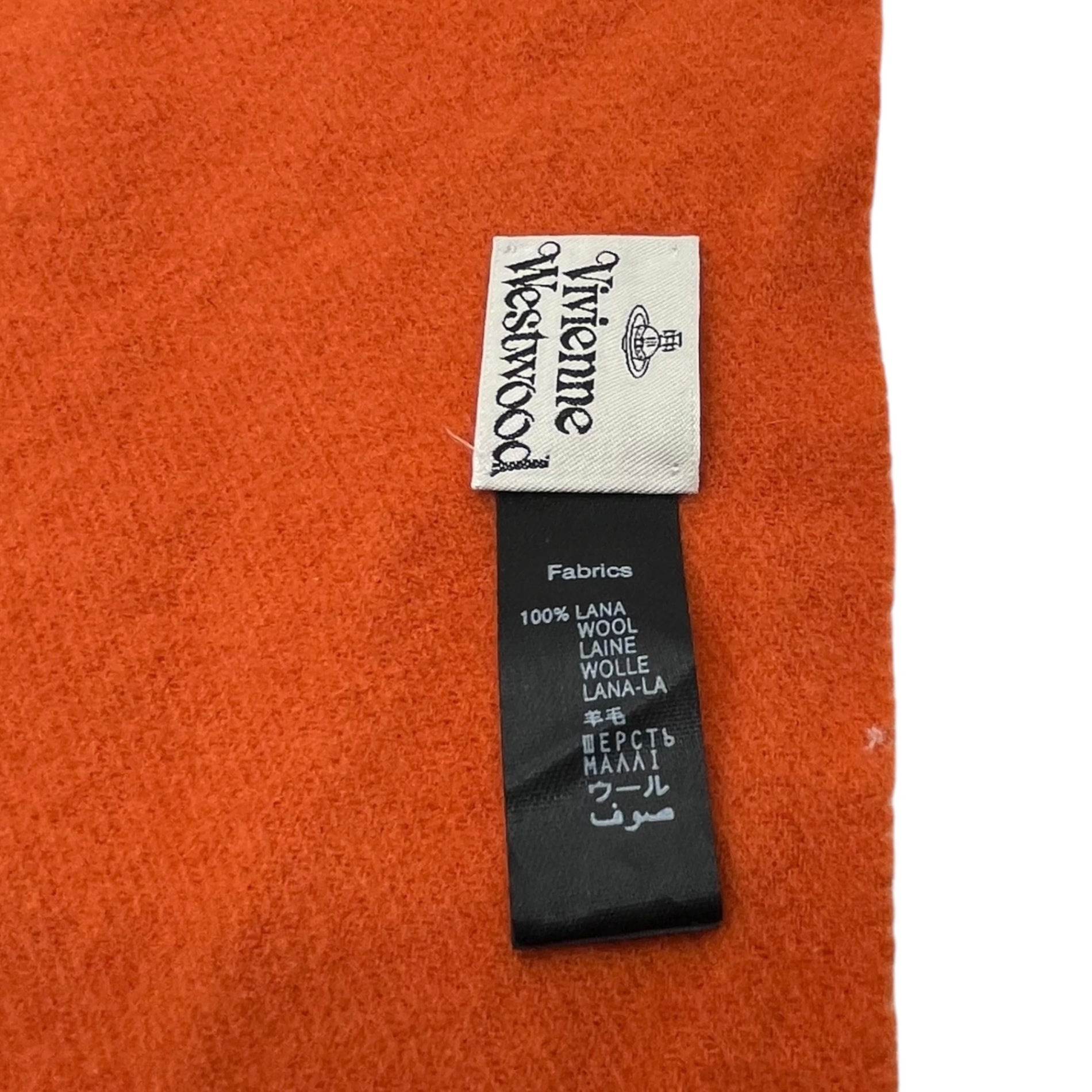 Vivienne Westwood(ヴィヴィアンウエストウッド) Orb logo embroidered wool scarf オーブ ロゴ 刺繍 ウール マフラー オレンジ イタリア製