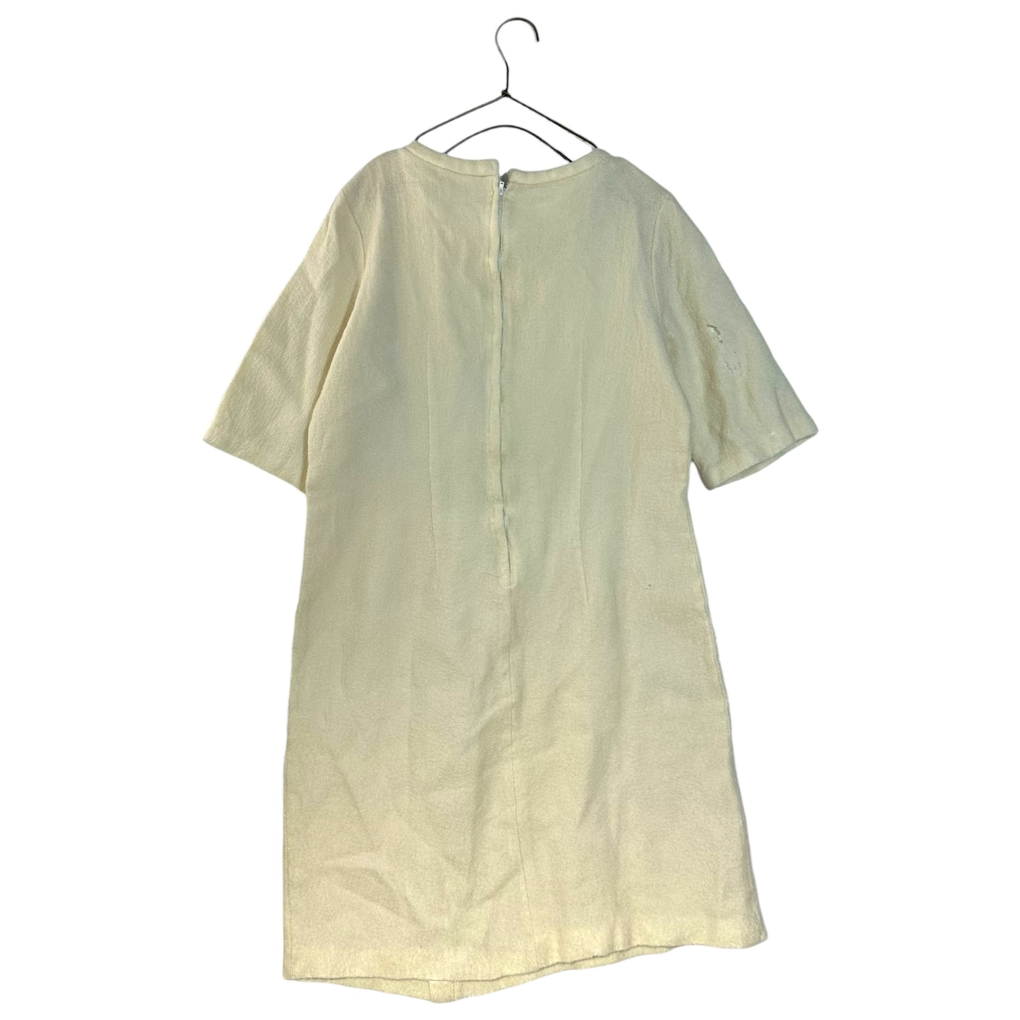 VINTAGE(ヴィンテージ) 60's~ wool knit half sleeve onepiece ニットとデザインボタンの半袖ウールワンピース 表記無し(Mサイズ程度)/袖の裏部分に傷あり ベージュ