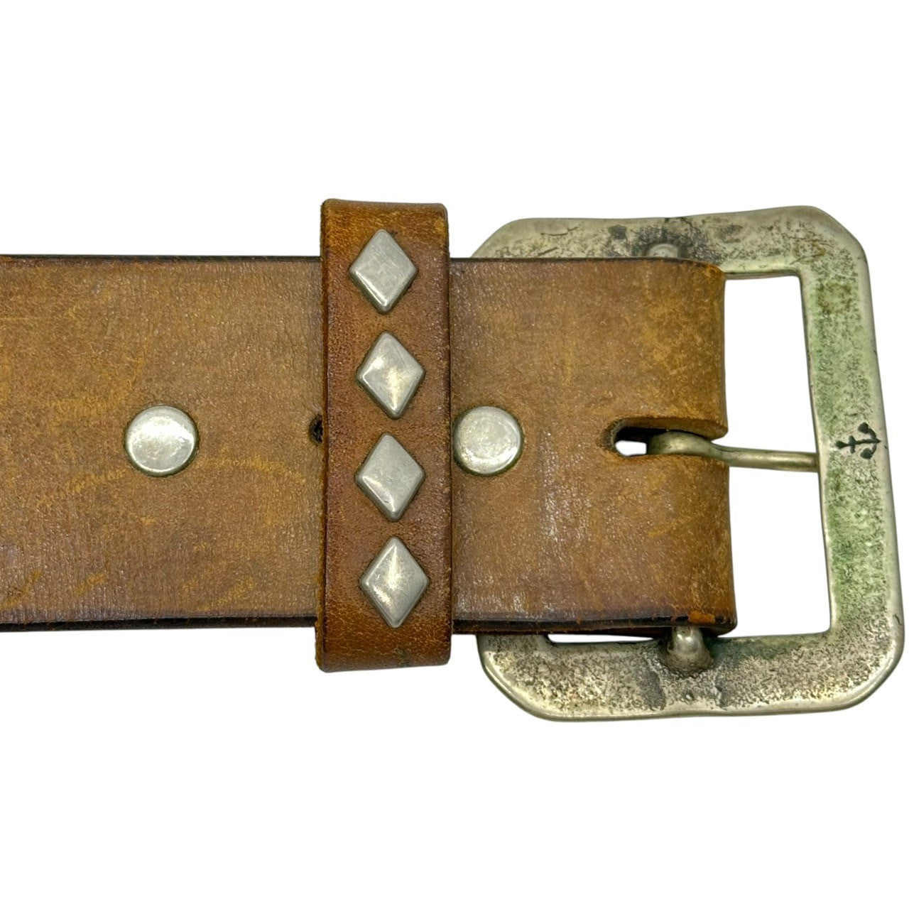 TENDERLOIN(テンダーロイン) HTC T-STUD BELT スタッズ レザー ベルト 本革 36 ブラウン×シルバー 廃番ブランド 稀少品