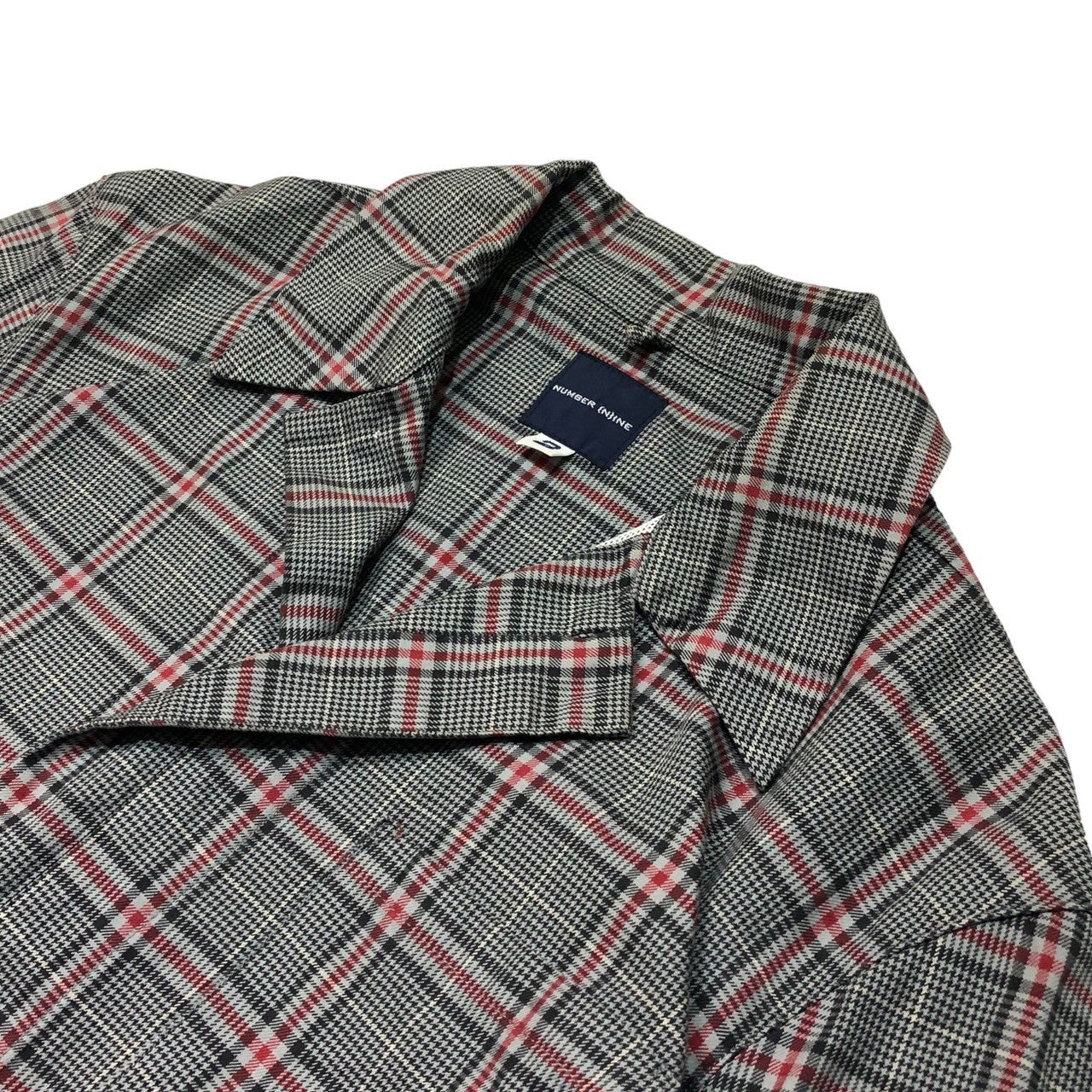 NUMBER (N)INE(ナンバーナイン) 90's 初期タグ チェックシャツ CHECK SHIRT 2(S~M程度) グレー×レッド 開襟 オープンカラー