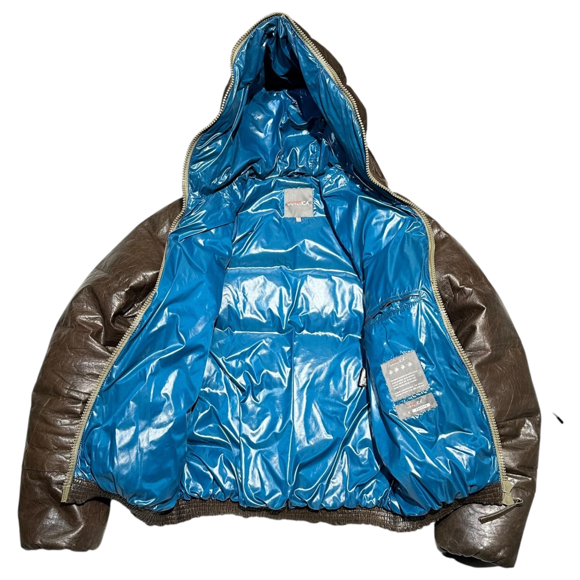 DUVETICA(デュベティカ) Lamb Leather Hooded Down Jacket ラムレザー フーデッド ダウン ジャケット U.2250.00.-1068 50(L) ブラウン×ブルー