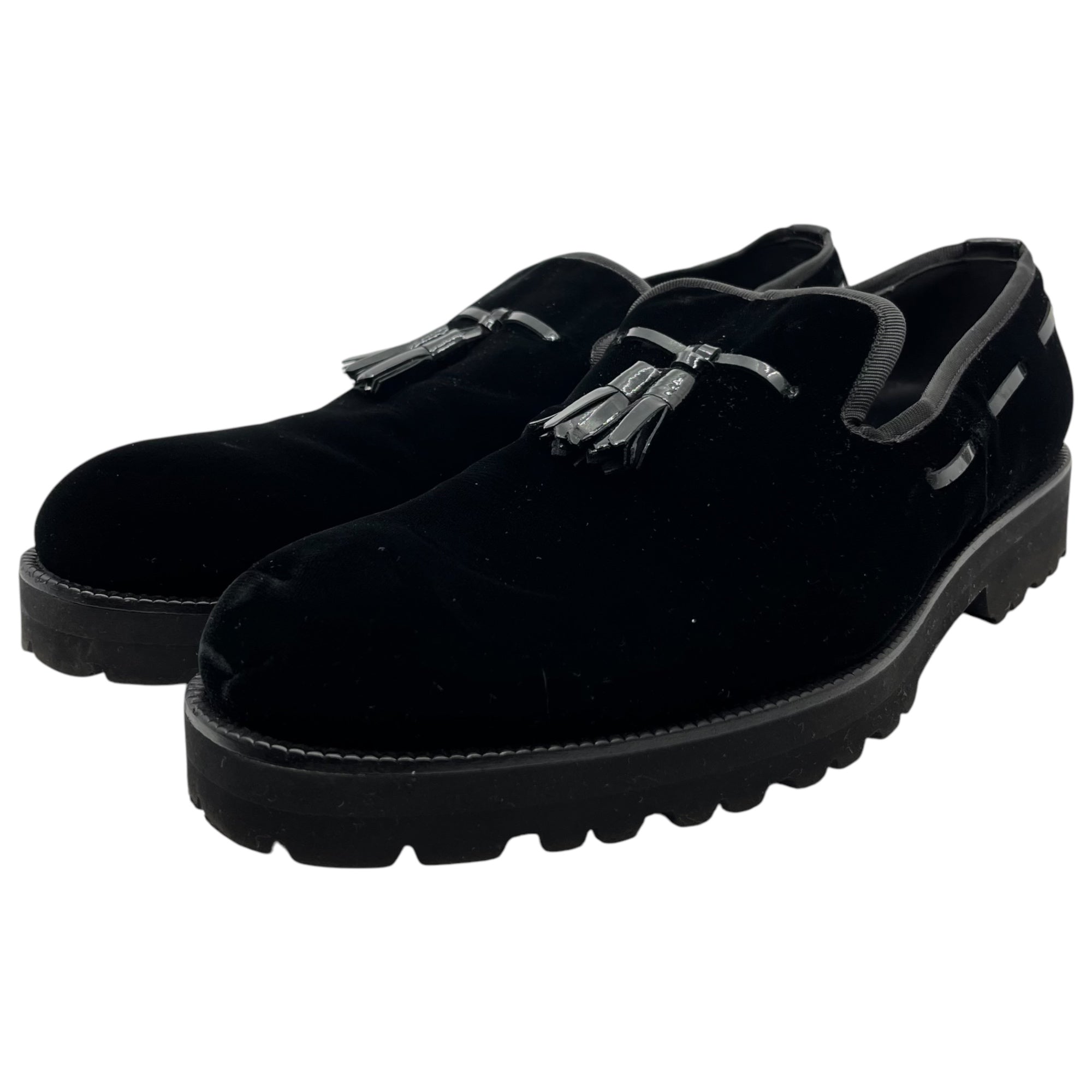 GIORGIO ARMANI(ジョルジオアルマーニ) Tassel tongue achanky sole loafers ベロア タッセル チャンキーソール ローファー X2J055 7(25.5cm程度) ブラック 厚底