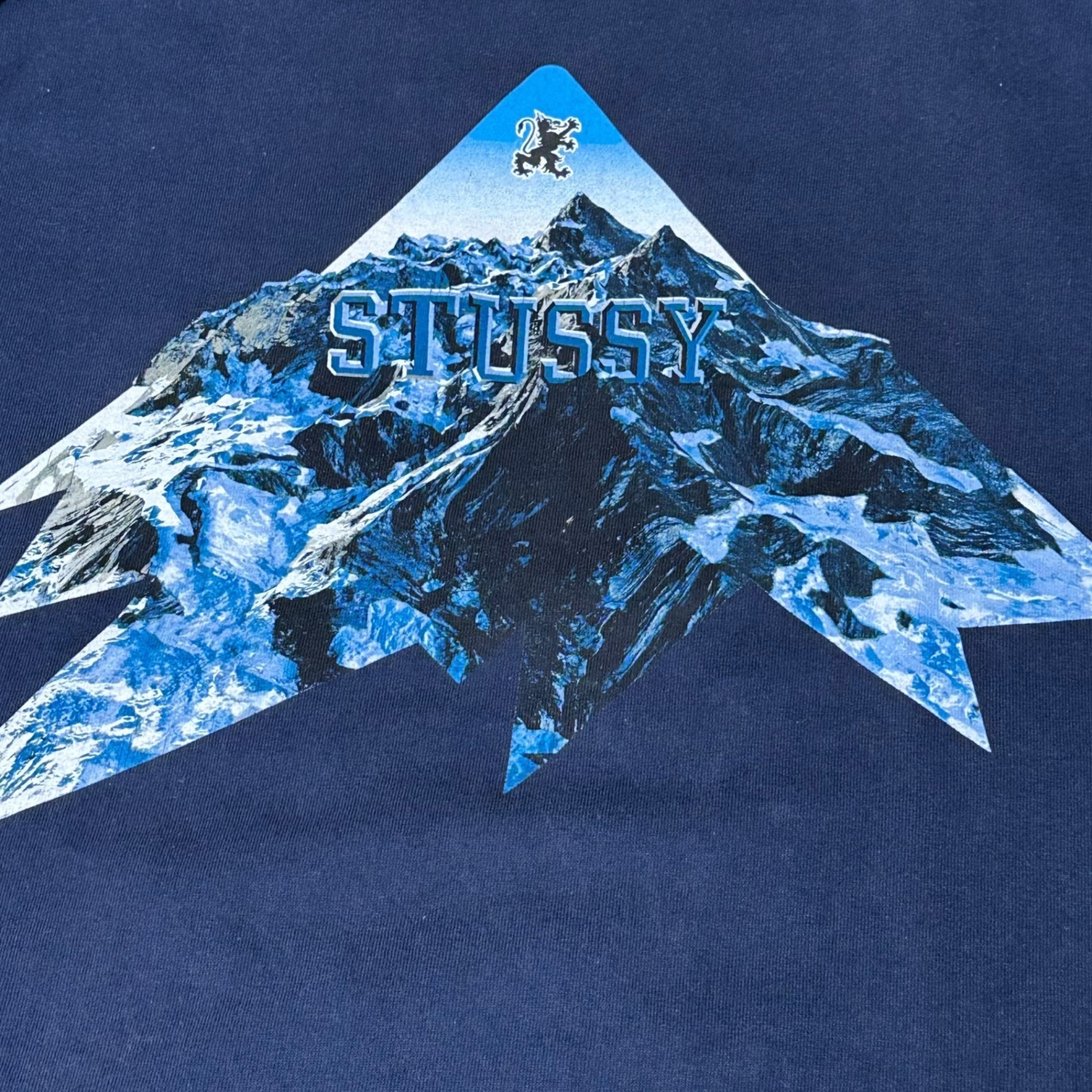 STUSSY(ステューシー) 00's USA made CUSTOMADE Mountain Print Logo Crew Neck T-Shirt カスタムメイド 山岳 プリント ロゴ クルーネック Tシャツ 表記無(M程度) ネイビー×ブルー USA製