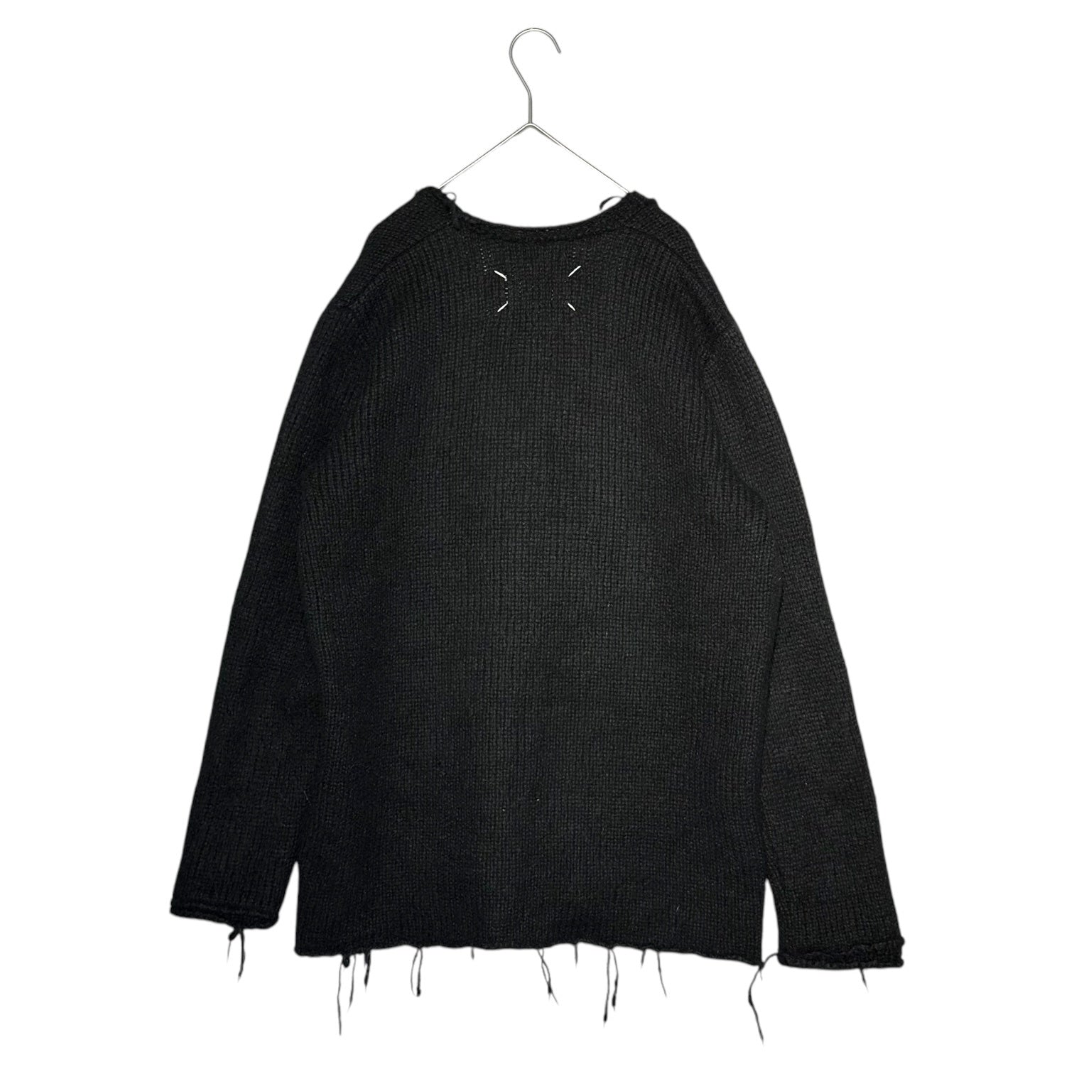 MAISON MARGIELA(メゾンマルジェラ) 16AW ①Valouse Alpaca Blend Fringe Pullover Knit ヴァルーズ アルパカ混 フリンジ プルオーバー ニット 深Vネック 厚手 S31GP0069 M ブラック メンズ着用可能
