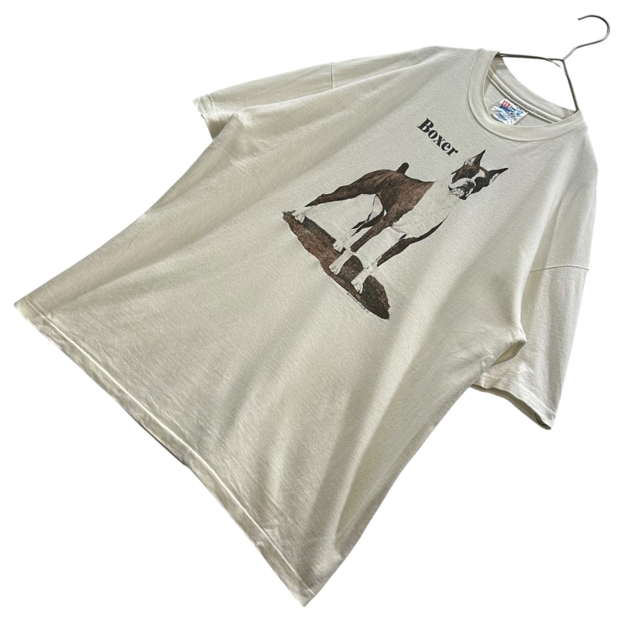 Hanes(ヘインズ) 1992's ”TELETREND COLS OH” BOXER TEE ボクサー 犬 Tシャツ L ホワイト 90's 90年代 ヴィンテージ