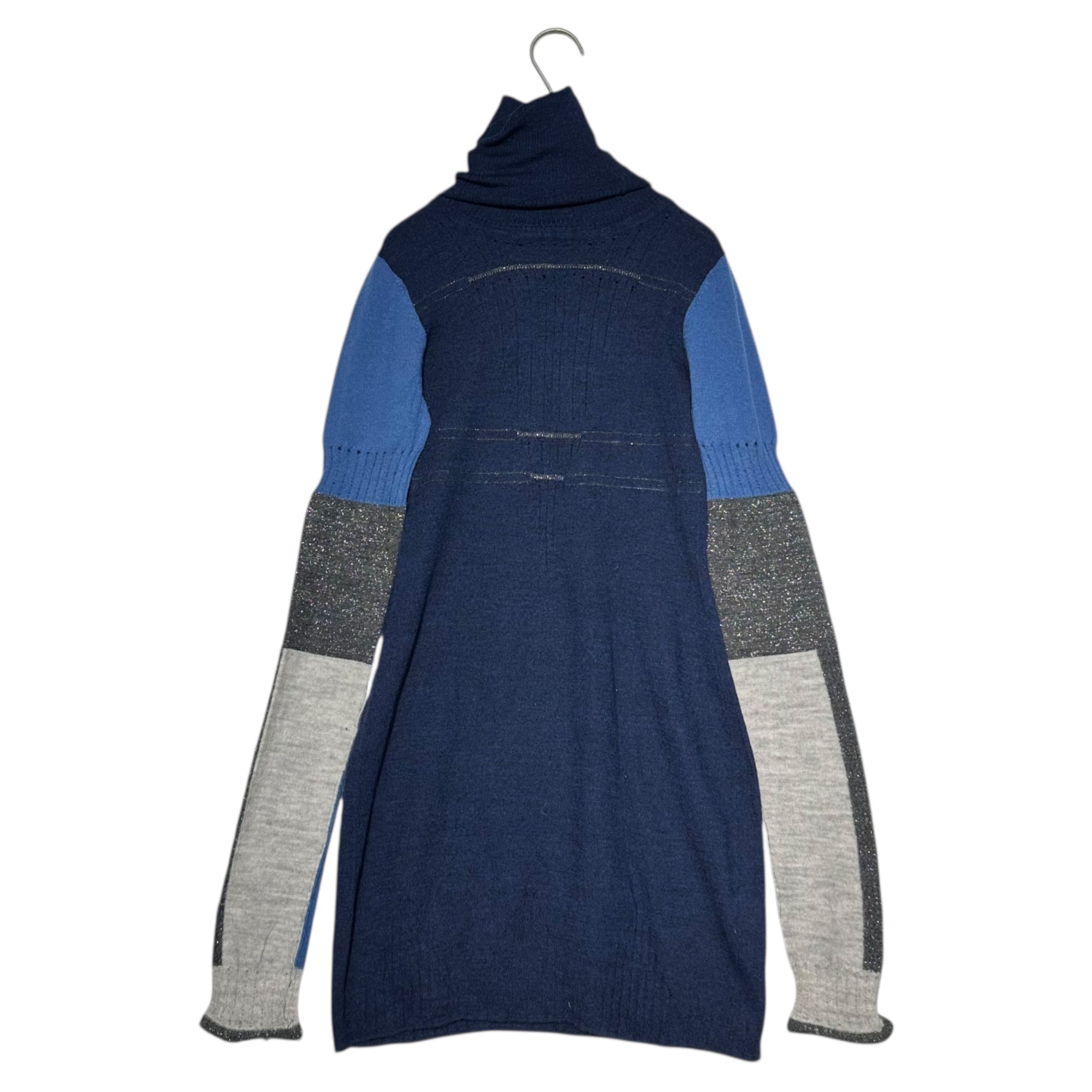 MARITHE FRANCOIS GIRBAUD(マリテフランソワジルボー) 00's Long Turtleneck Panel Knit ロング タートルネック 切替 ニット F7-9625 S ネイビー Y2K