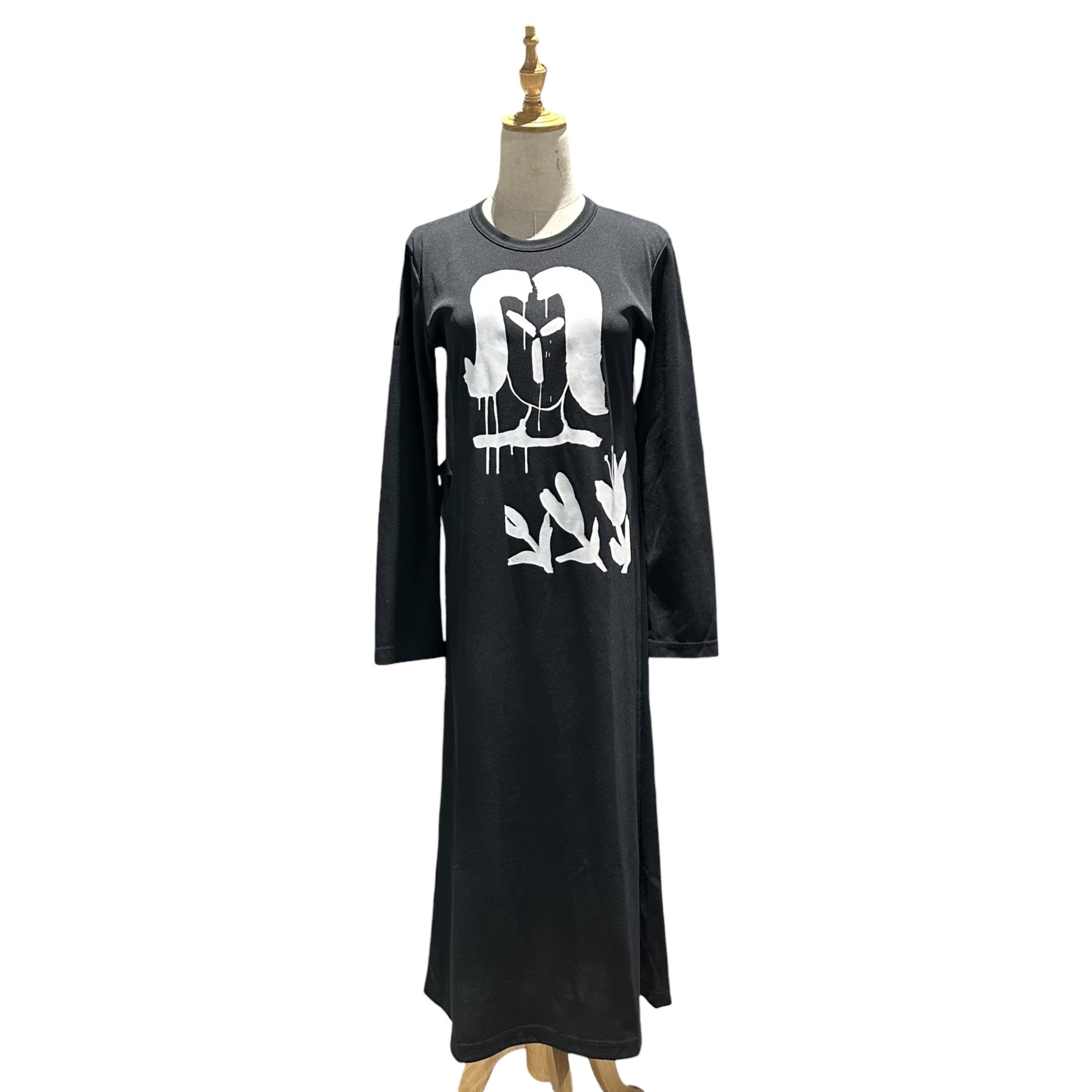 COMME des GARCONS(コムデギャルソン) Front-Print Mesh L/S Dress フロントプリント メッシュ 長袖 ワンピース S ブラック×ホワイト