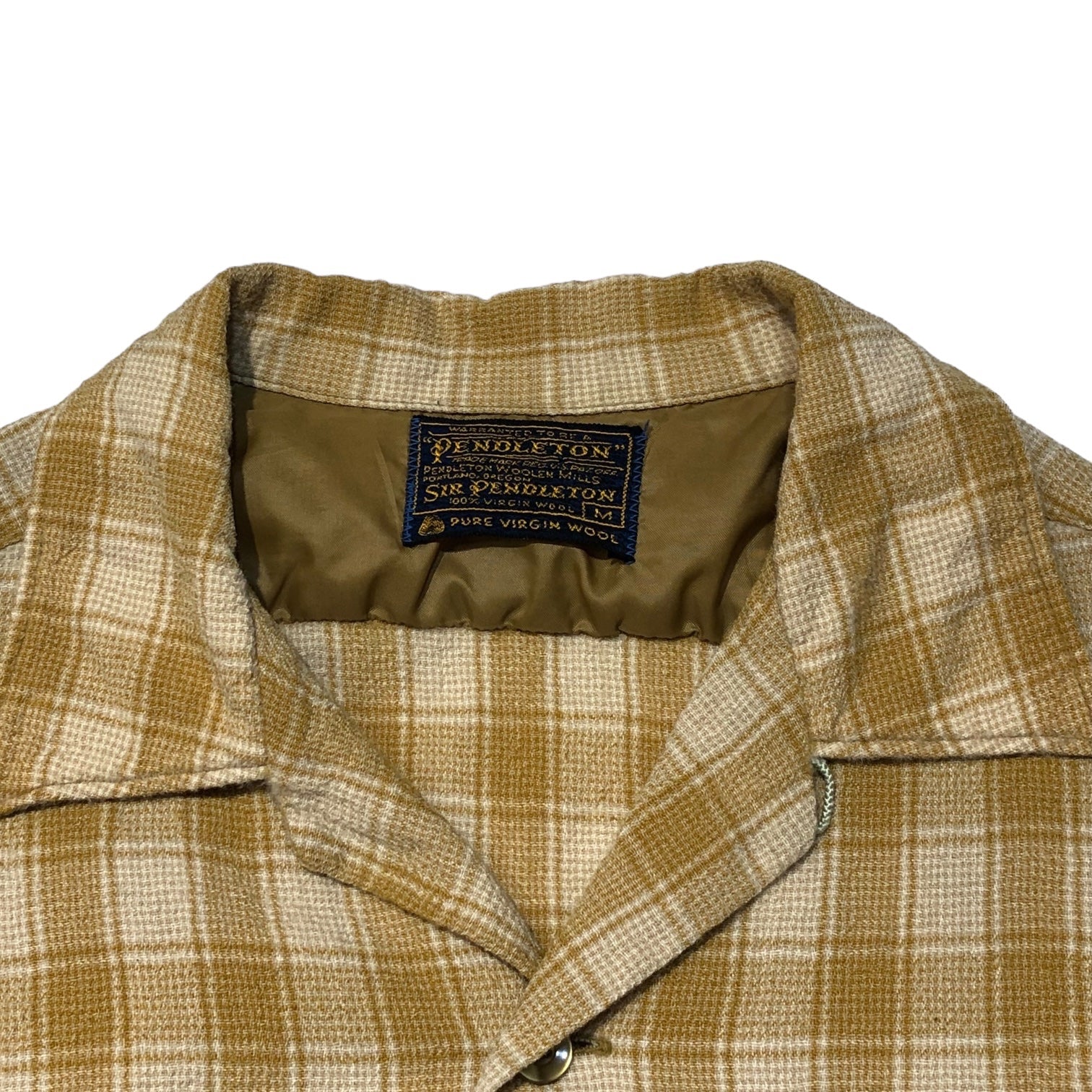 PENDLETON(ペンドルトン) 60's ~ 70's open collar wool check shirt オープンカラー ウール チェック シャツ M ベージュ×アイボリー 60年代後半~70年代前半 ヴィンテージ 開襟 オンブレ SIR PENDLETON