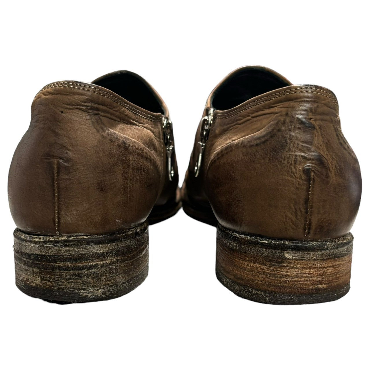 MIHARA YASUHIRO(ミハラヤスヒロ) 00's Broiled side zip leather shoes 炙り出し サイドジップ レザー シューズ 26cm ブラウン ARCHIVE