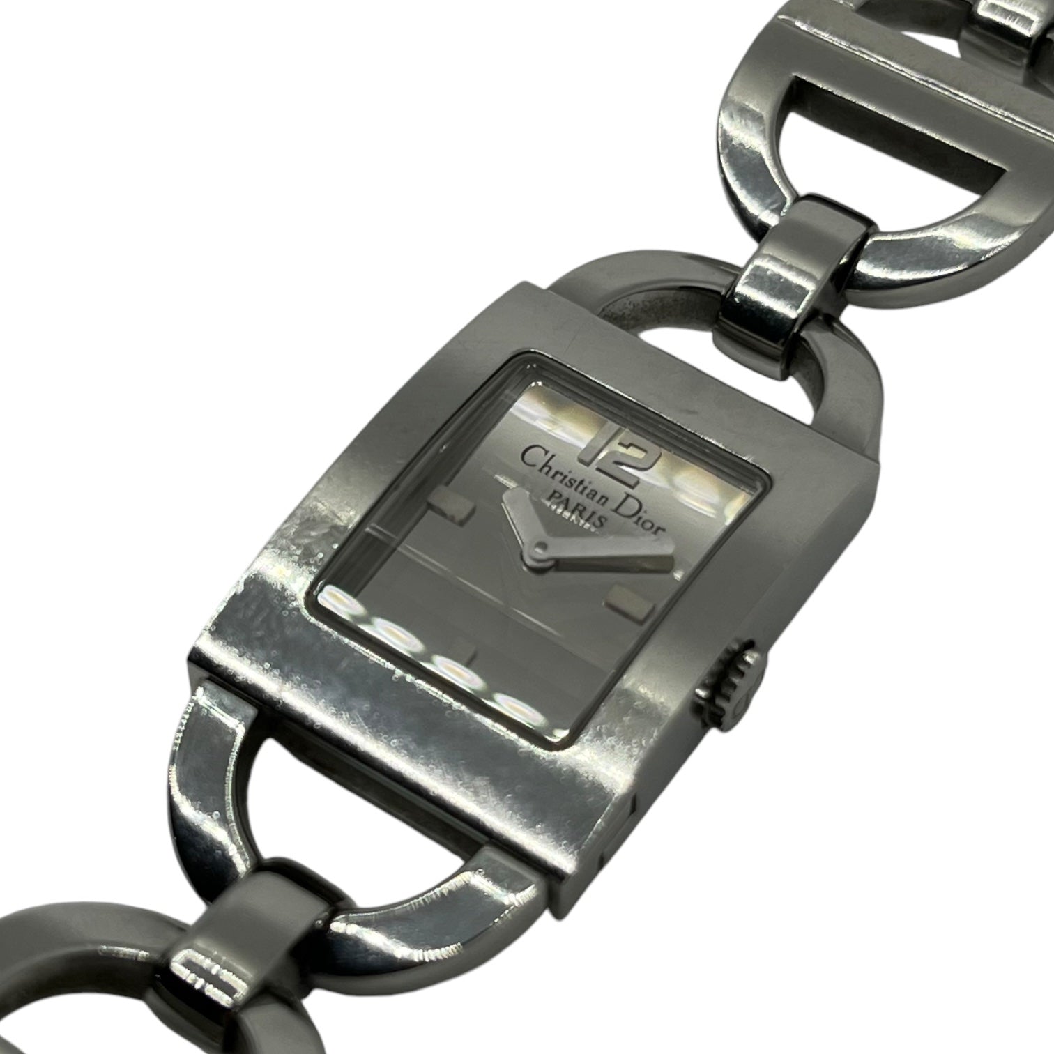 Christian Dior(クリスチャンディオール) CD chain belt watch ロゴ ベルト 腕時計 D78-109 シルバー 1コマ/替レザーベルト付