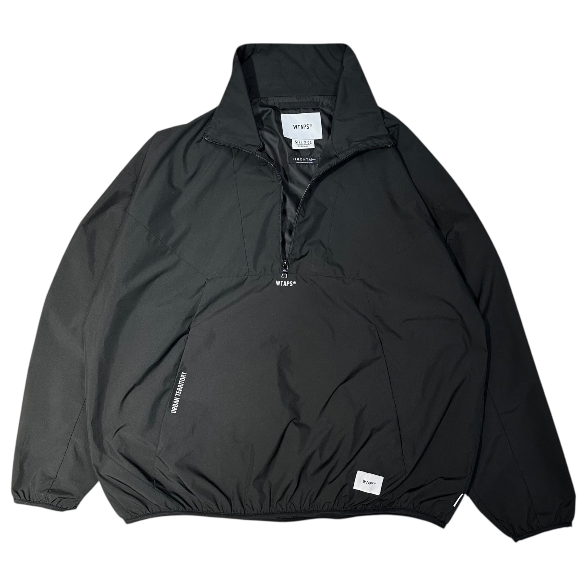 WTAPS(ダブルタップス) 21SS DUCK/JACKET/POLY.TAFFETA.LIMONTA ダック ジャケット ポリエステルタフタ リモンタ 211BRDT-JKM04 02 ブラック ハーフジップ ロゴ