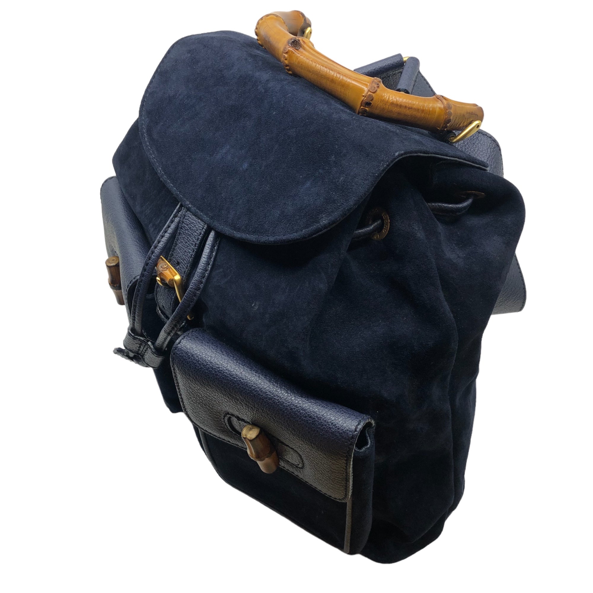 GUCCI(グッチ) vintage suede leather bamboo backpack ヴィンテージ スウェード レザー バンブー リュック 003 1998 0016 ネイビー バックパック 竹 鞄 バッグ