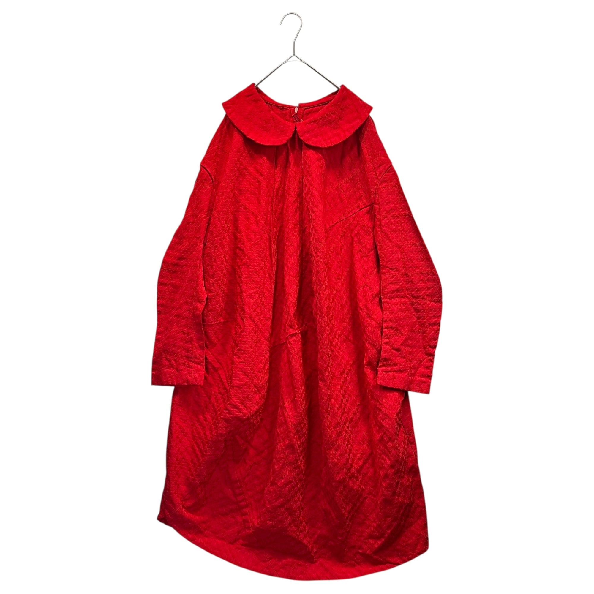 COMME des GARCONS COMME des GARCONS(コムデギャルソンコムデギャルソン) 24AW Polyester Shrink-Resistant Big Round Collar Houndstooth Pattern Dress ポリ縮絨 ビッグ 丸襟 千鳥柄 ワンピース RN-O012 S レッド AD2024 コレクションランウェイ 別色着用アイテム