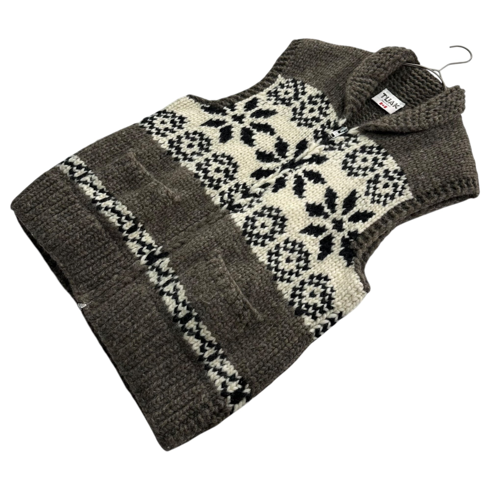 TUAK(トゥアック) Loose-knit Cowichan Knit Vest ローゲージ カウチン ニット ベスト 表記無(XL程度) ブラウン×アイボリー カナダ製