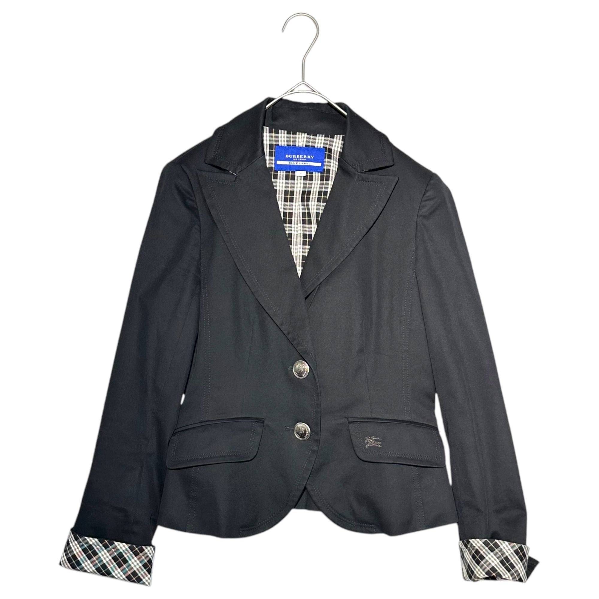 BURBERRY BLUE LABEL(バーバリーブルーレーベル) Burberry Check Lined Silver Button Blazer バーバリー チェック ライニング 銀ボタン ブレザー FC505-225-09 38(M程度) ブラック 裏地 テーラード ジャケット