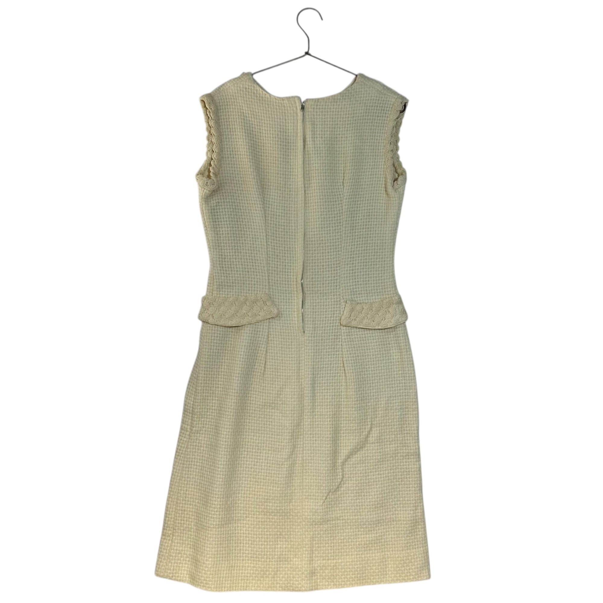 VINTAGE(ヴィンテージ) London 70's~ white knit sleevlessdress ミルキーホワイトニットのデザインノースリーブワンピース M程度 アイボリー