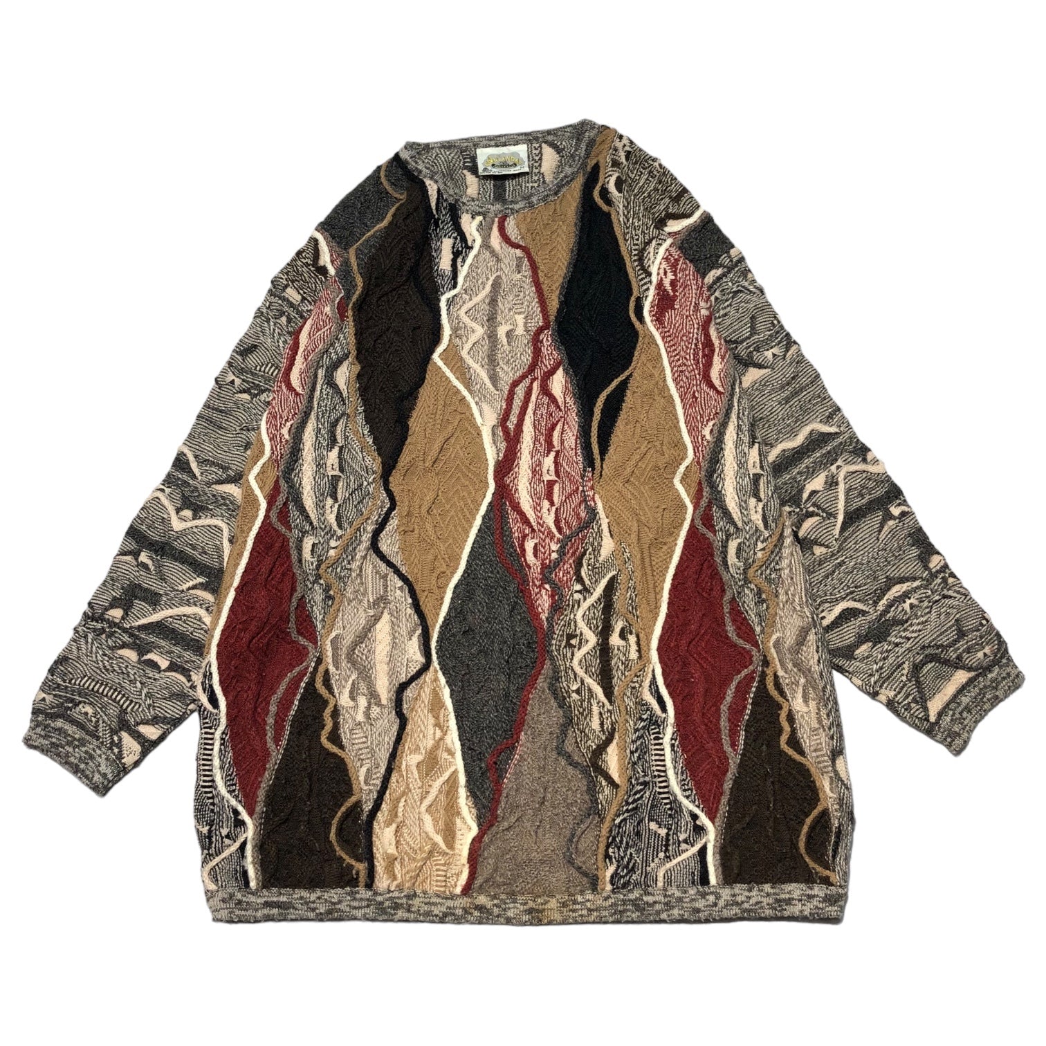 AKLANDA(アクランダ) 90's 3D KNIT PULLOVER スリーディーニット プルオーバー 90年代 M ベージュ×ブラック オーストラリアメイド