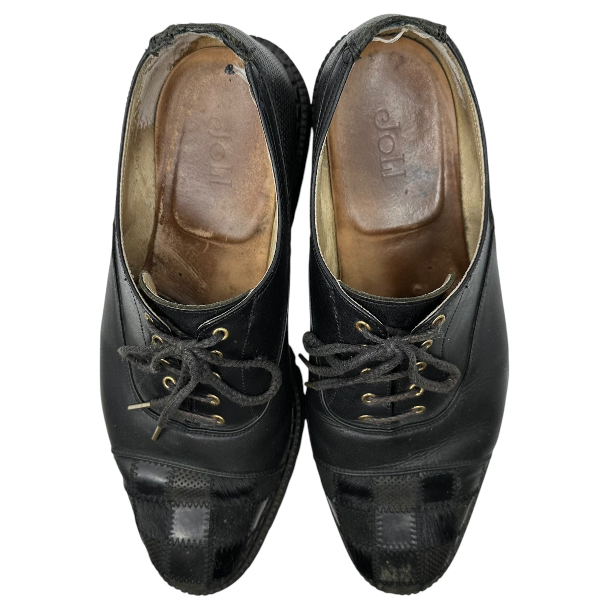 JOLI(ジョリ) Toe plaid craft leather shoes チェックトゥ クラフトレザーシューズ 4(27~28.0cm程度) ブラック ソール減り、使用感有