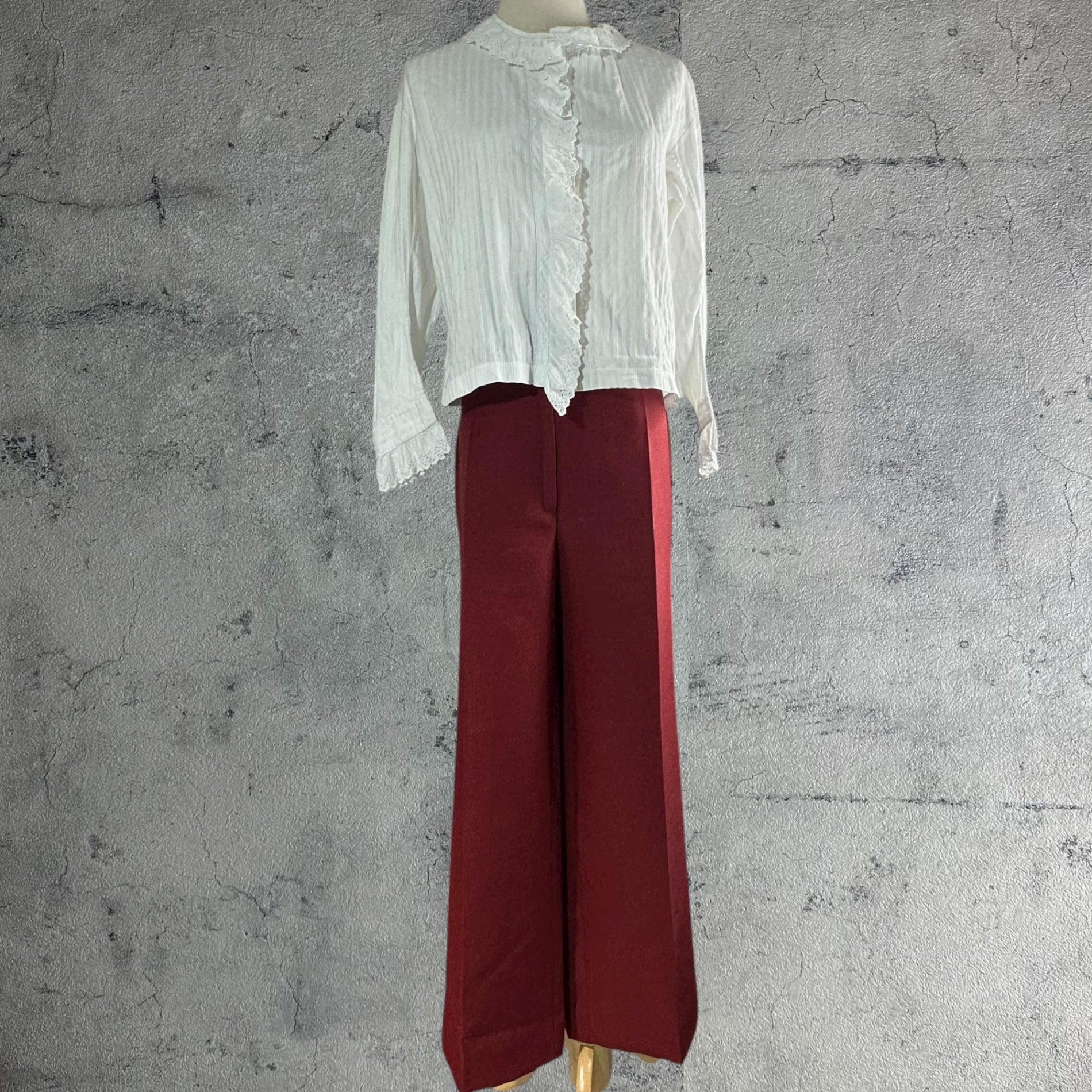 Euro vintage(ヨーロッパヴィンテージ) Vintage Cutwork Lace Long Sleeve Stripe Blouse ヴィンテージ カットワーク レース 長袖 ストライプ ブラウス FREE ホワイト 裾にネーム刺繍有