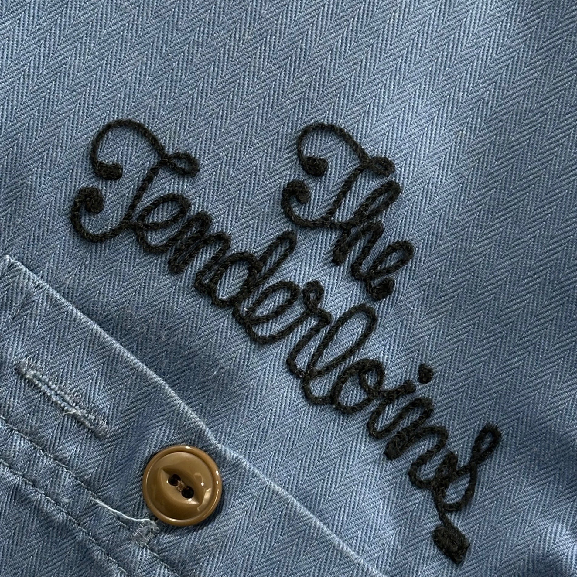 TENDERLOIN(テンダーロイン) Herringbone Chain Stitch L/S Shirt ヘリンボーン チェーンステッチ 長袖 シャツ XS ブルー アーカイブ