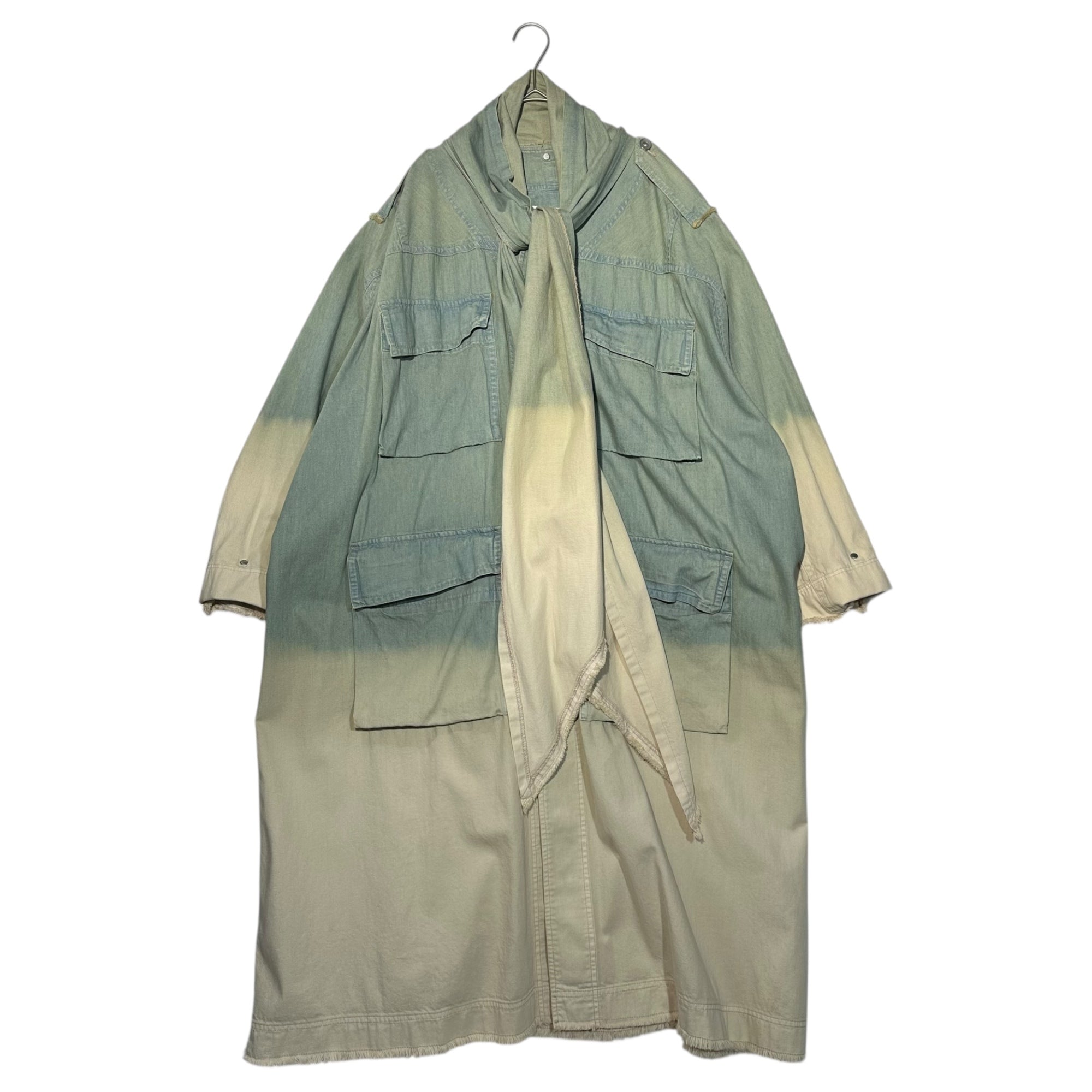 tac:tac(タクタク) 2WAY Stole Bleached Denim Long Coat ストール ブリーチ加工 デニム ロング コート TA11FA012 S ライトインディゴ×ホワイト