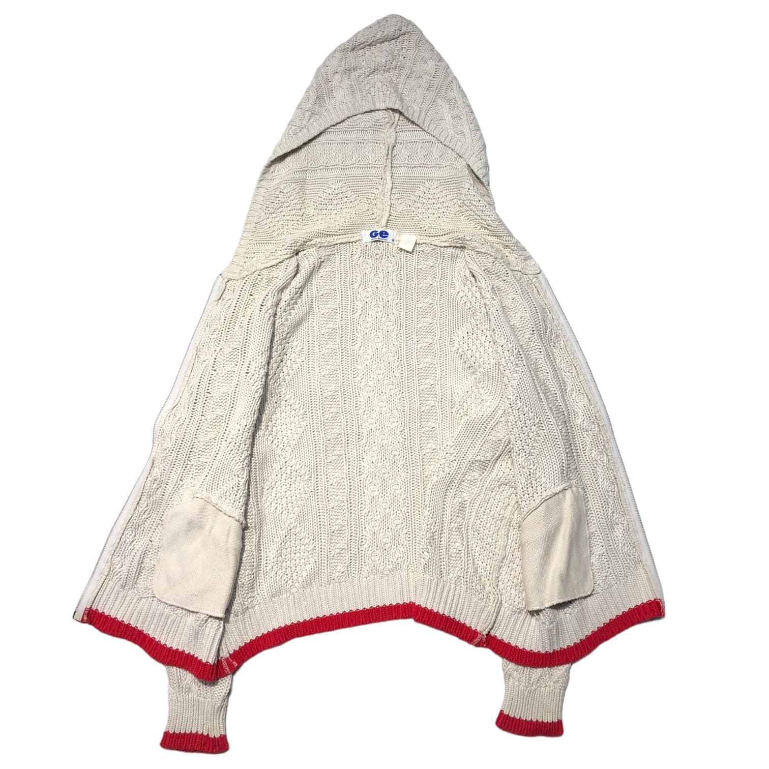 GOODENOUGH(グッドイナフ) 90's cable knit zip hoodie ケーブルニット ジップパーカー 90年代 藤原ヒロシ M アイボリー×レッド 汚れ有