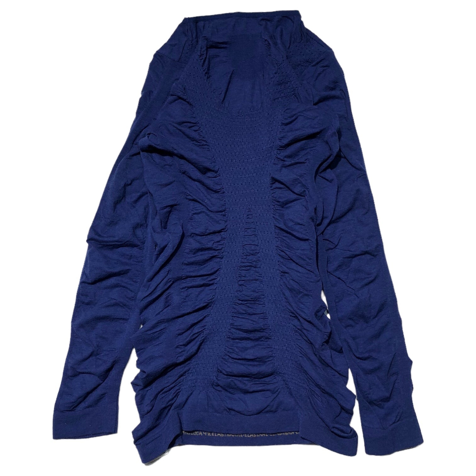 MARITHE FRANCOIS GIRBAUD(マリテフランソワジルボー) 00's Gathered V neck cut and sew ギャザー Vネック カットソー F7-6534 M ブルー Y2K ニット ギミック