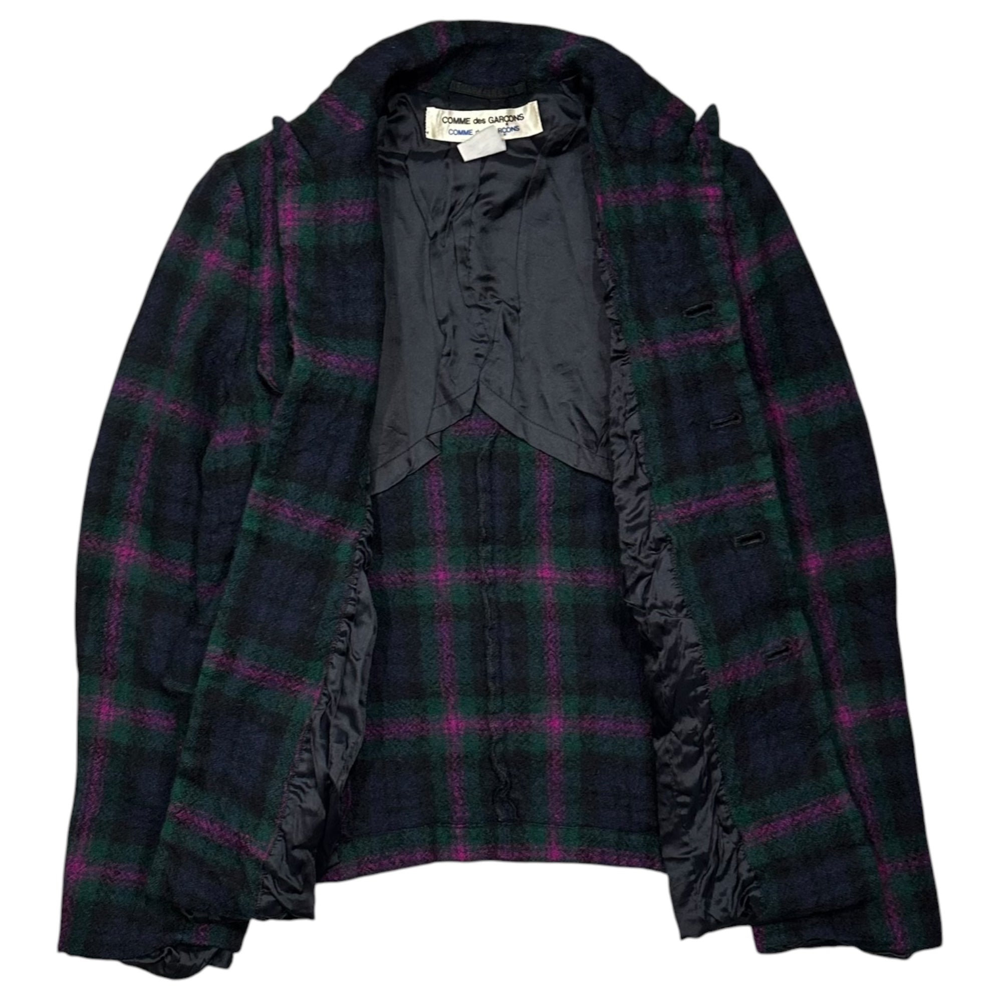 COMME des GARCONS COMME des GARCONS(コムデギャルソンコムデギャルソン) Wool Felted Check Pattern 4-Button Jacket ウール 縮絨 チェック柄 4ボタン ジャケット S グリーン×パープル×ネイビー フランス製