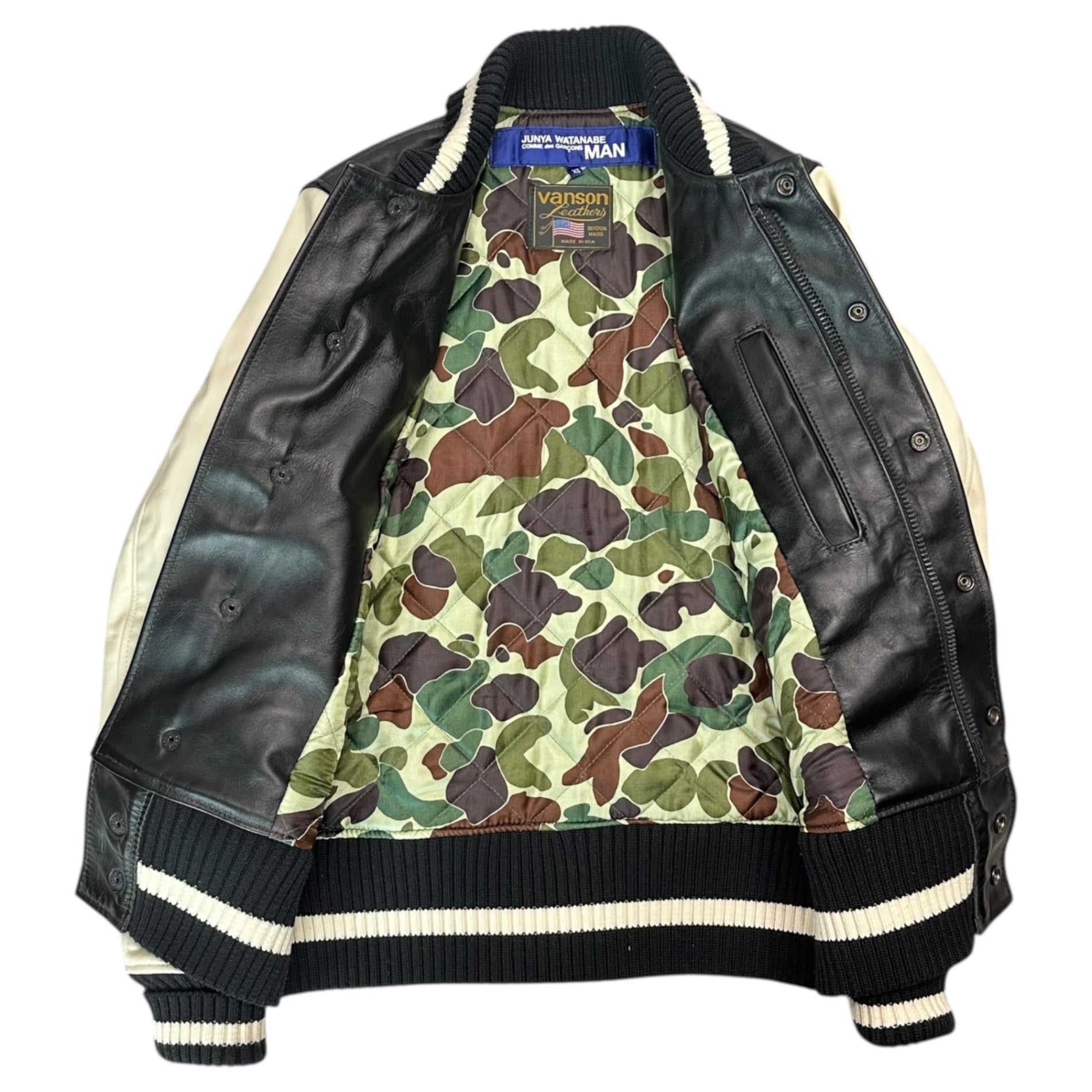 COMME des GARCONS JUNYA WATANABE MAN × VANSON(コムデギャルソンジュンヤワタナベマン × バンソン) 10AW All leather award jacket オールレザー アワード ジャケット スタジャン WF-J403 XS ブラック×ホワイト AD2010