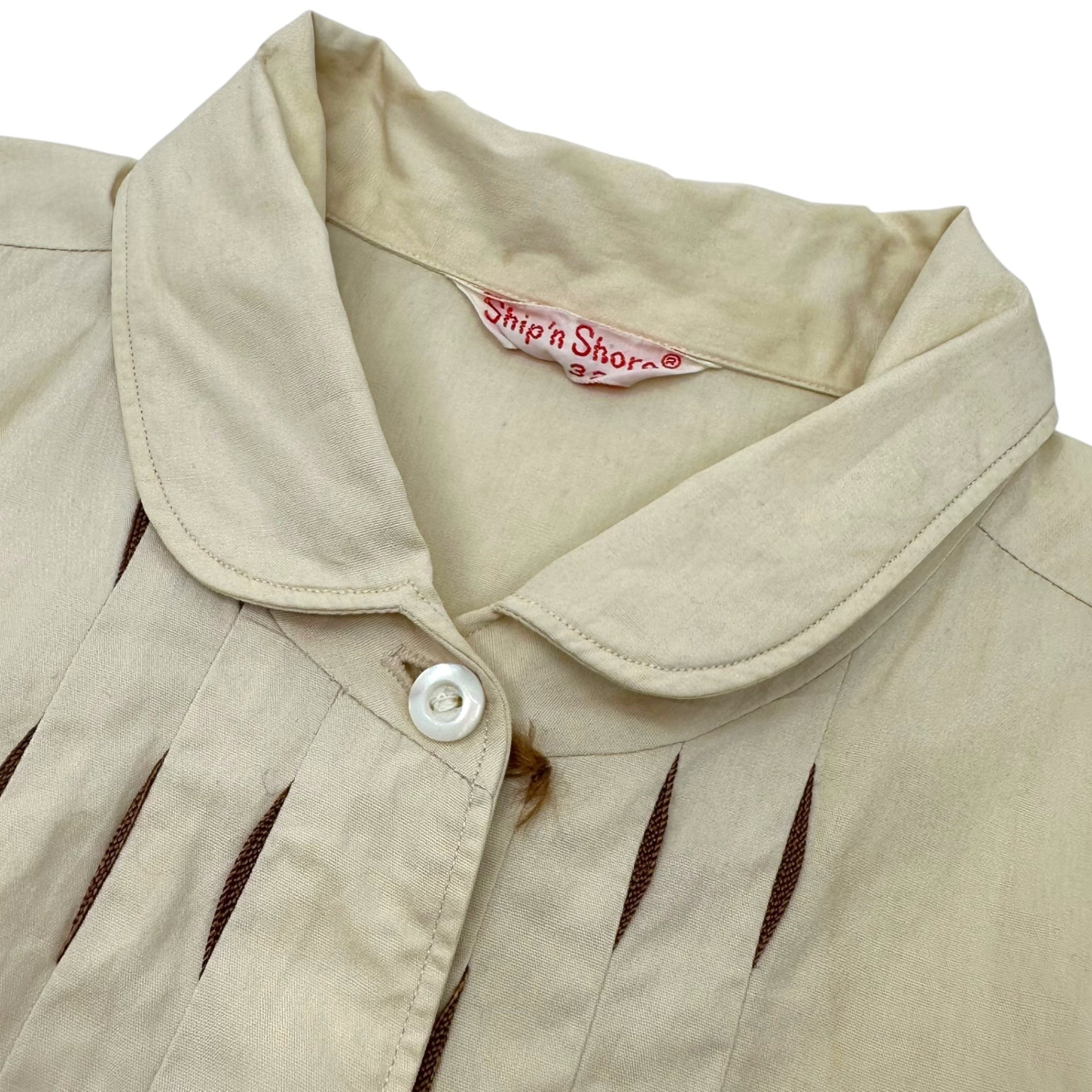 VINTAGE(ヴィンテージ) 60's~ center design long sleeve shirt センターデザイン長袖シャツ M~L程度 ベージュ×ブラウン