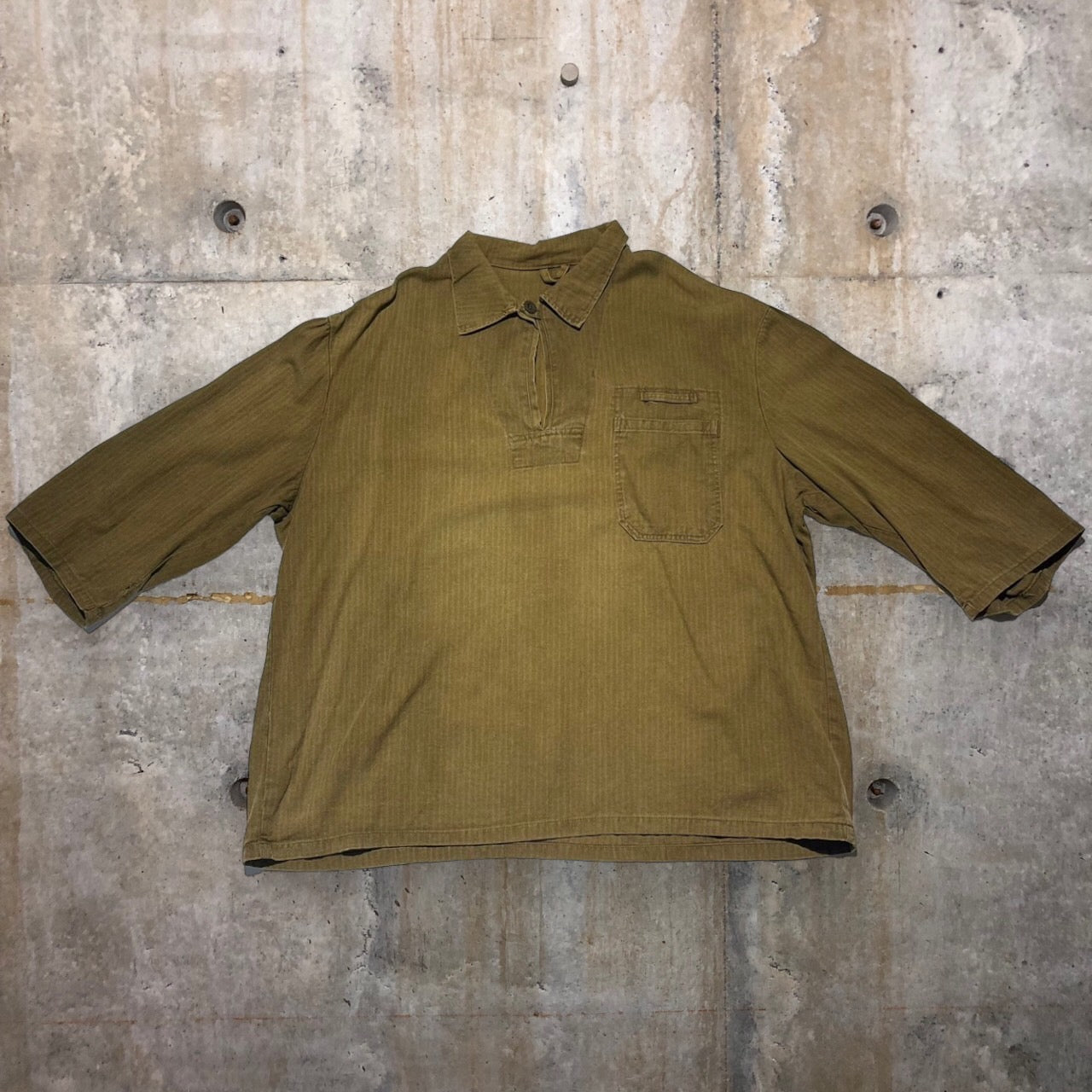 Czech army(チェコ軍) 80'sプルオーバーシャツ 表記なし(L程度) カーキ 7分袖リメイク