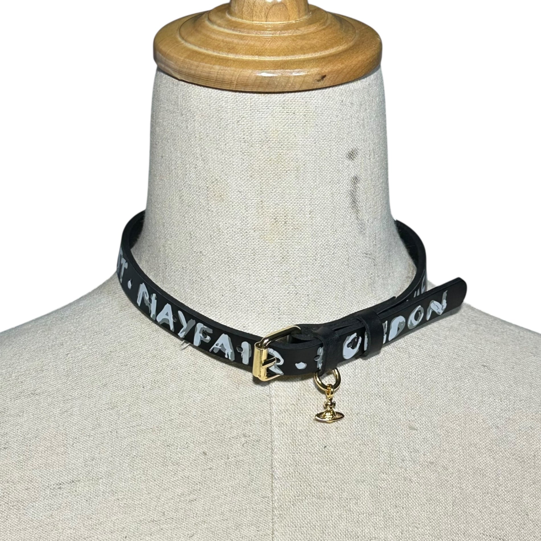 Vivienne Westwood(ヴィヴィアンウエストウッド) Orb Charm Painted Leather Choker オーブ チャーム ペイント レザー チョーカー ブラック