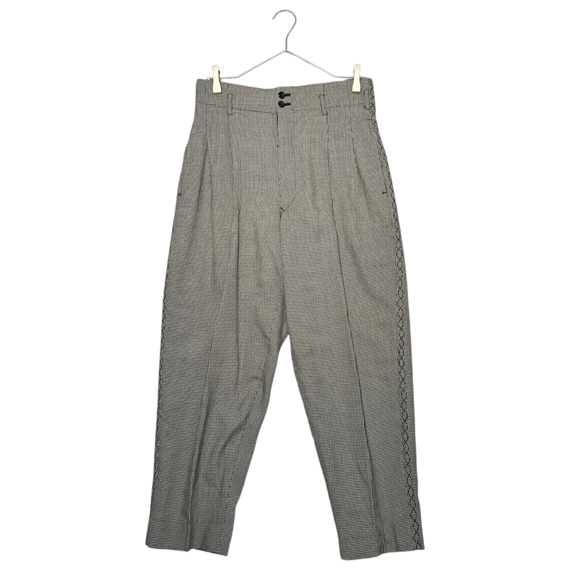 COMME des GARCONS HOMME PLUS(コムデギャルソンオムプリュス) 89AW Houndstooth pattern side stitch tapered wide tuck slacks 80年代 千鳥柄 サイドステッチ テーパード ワイド タックスラックス 本人期 PP-050065 S ブラック×ホワイト AD1989
