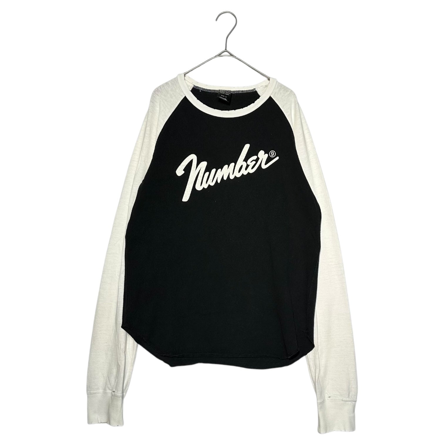 NUMBER (N)INE(ナンバーナイン) 05AW THE HIGH STREETS Fender Logo Raglan Damaged Cut and Sewn 【ハイスト期】 フェンダー ロゴ ラグラン ダメージ カットソー 2(S) ブラック×ホワイト ザハイストリーツ 宮下氏 本人期 著名人着用モデル
