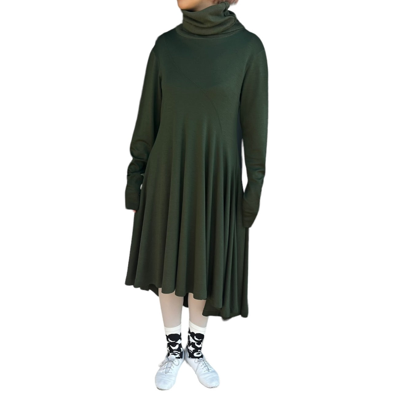 ISSEY MIYAKE(イッセイミヤケ) 80's筆タグ ウール ニット 切替ワンピース 変形 アシンメトリー JY23028 M カーキ 80年代 ヴィンテージ