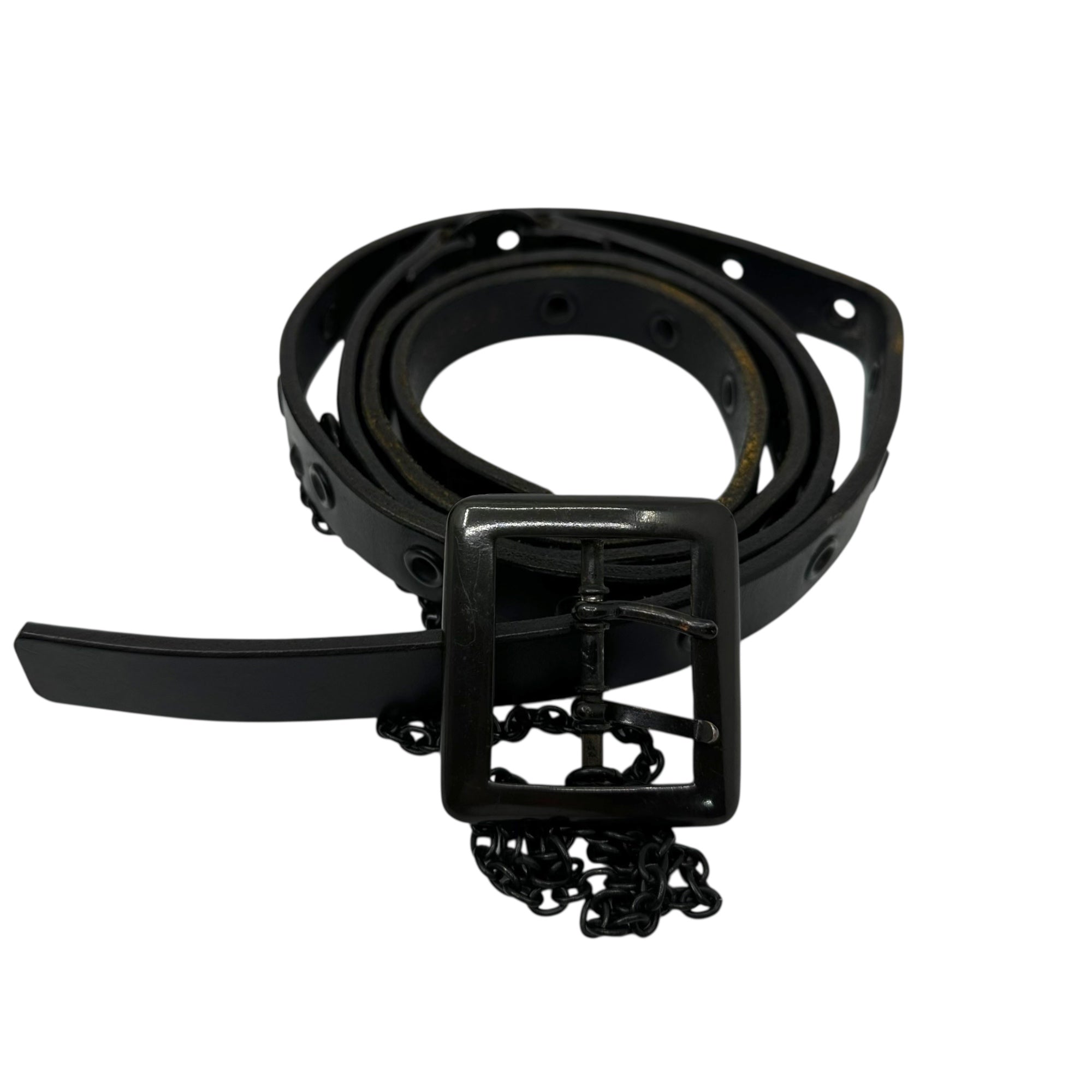 Y's Red Label(ワイズレッドレーベル) Punk Double-Chain Leather Belt パンク チェーン 2連 レザー ベルト ブラック