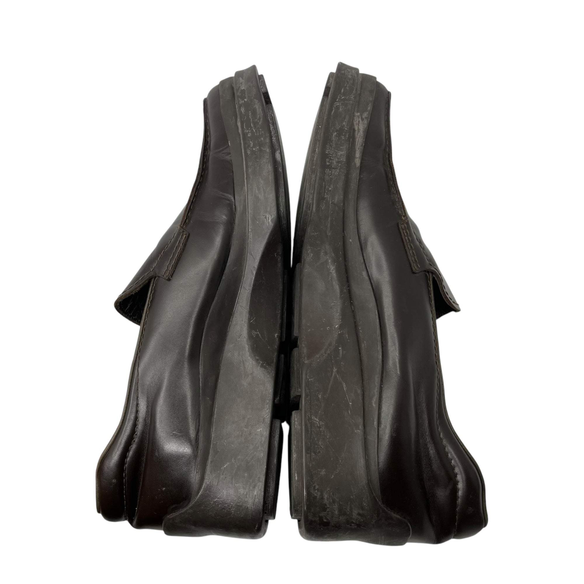 PRADA(プラダ) 00's Square toe platform leather loafers スクエアトゥ 厚底 レザー ローファー 9(27cm~27.5程度) ブラウン シューズ 革靴