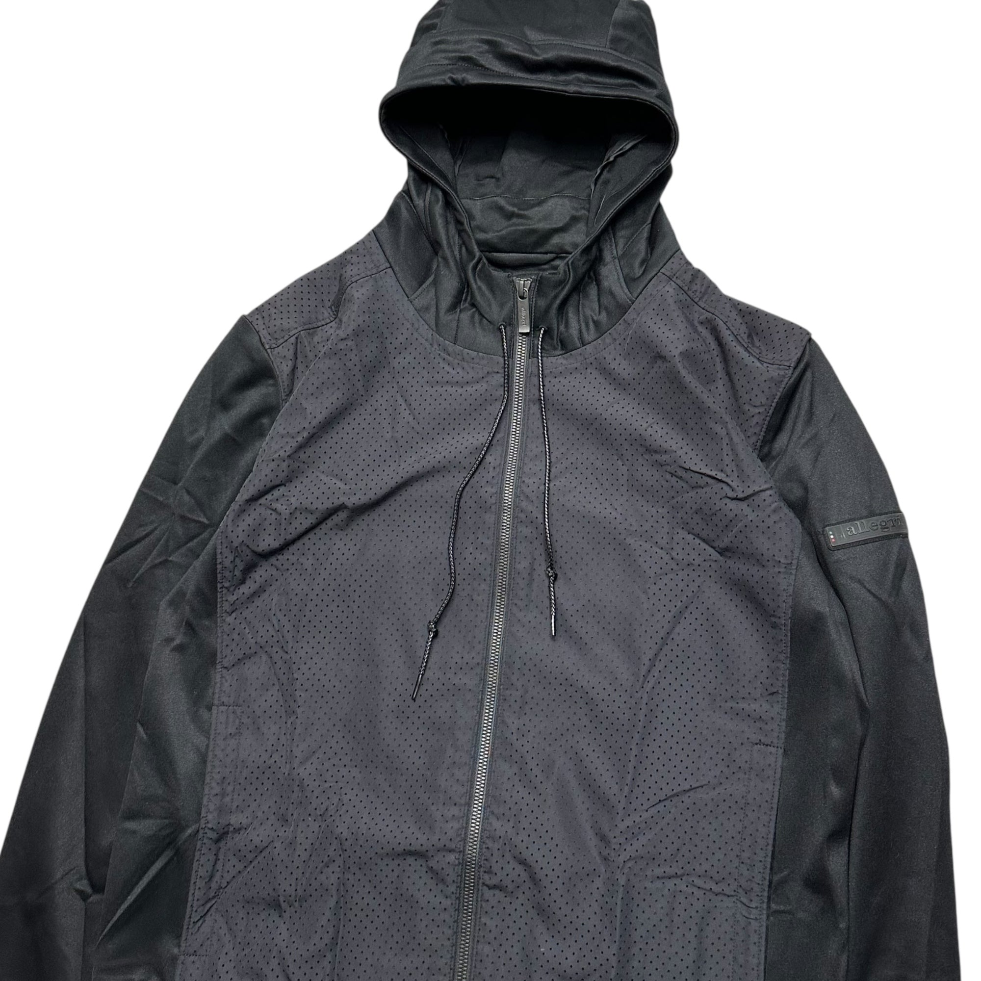 allegri(アレグリ) Sleeve Logo Mesh Zip-Up Hoodie 袖 ロゴ メッシュ ジップアップ フーディ パーカー Q1P80-300-09 48(L) ブラック