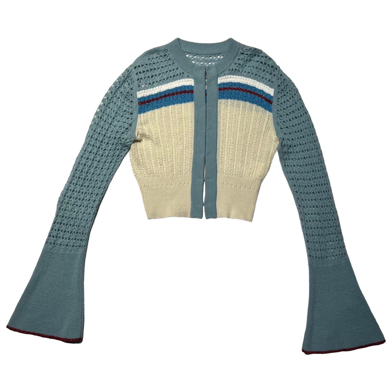 mame kurogouchi(マメクロゴウチ) 18SS フレアスリーブウールシルクニットカーディガン MM18SS-KN012 1(Sサイズ程度) ブルー