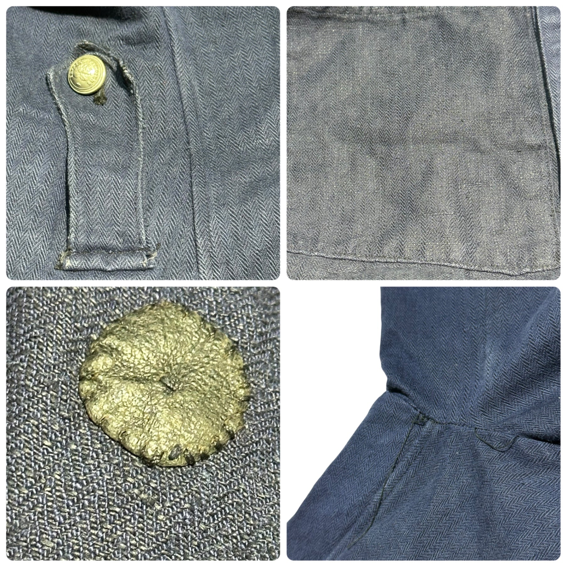 Euro antique(ヨーロッパアンティーク) 1920’s~ French linen herringbone fireman jacket フランス リネン ヘリンボーン ファイヤーマン ジャケット 表記無(S程度) ネイビー ヴィンテージ