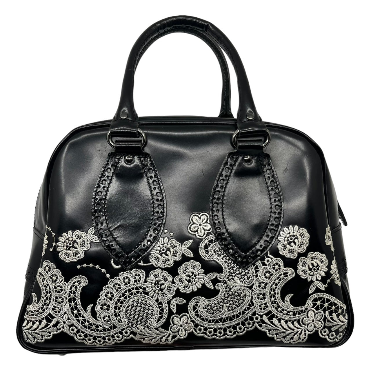 COMME des GARCONS JUNYA WATANABE(コムデギャルソンジュンヤワタナベ) レースハンドバッグ/カウレザー/牛革 JS-K202 ブラック×ホワイト