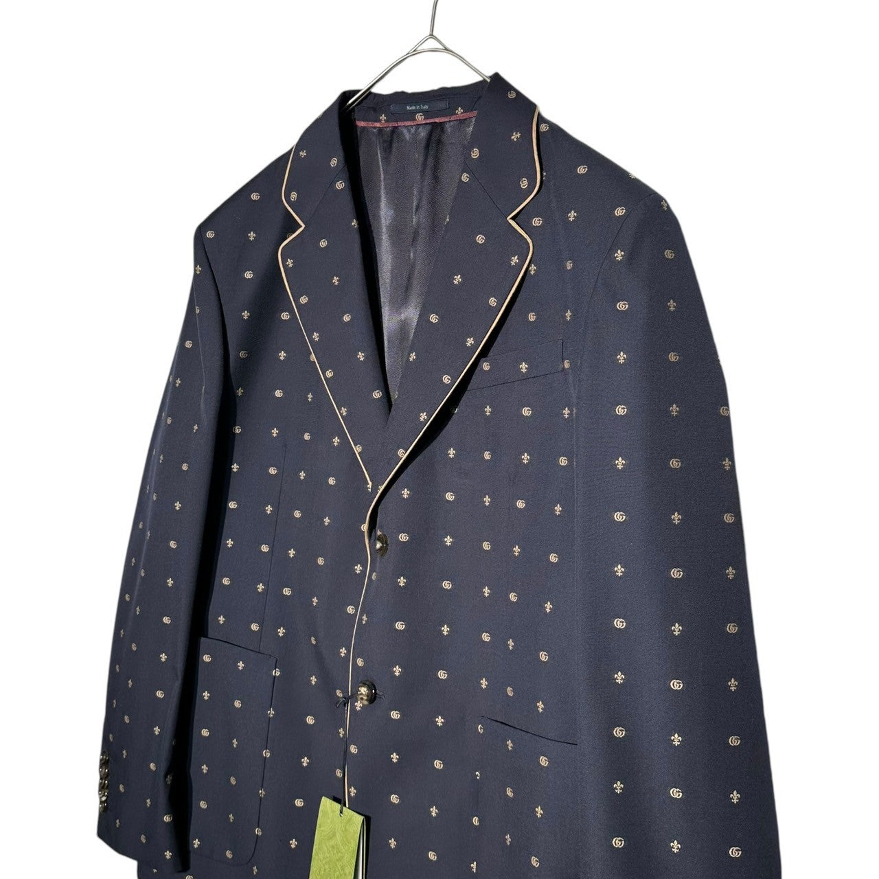 GUCCI(グッチ) GG Logo Piping 2B Pajama Tailored Jacket GG ロゴ パイピング 2B パジャマ ウール テーラード ジャケット 723317 1GXAF0 48(L程度) ネイビー