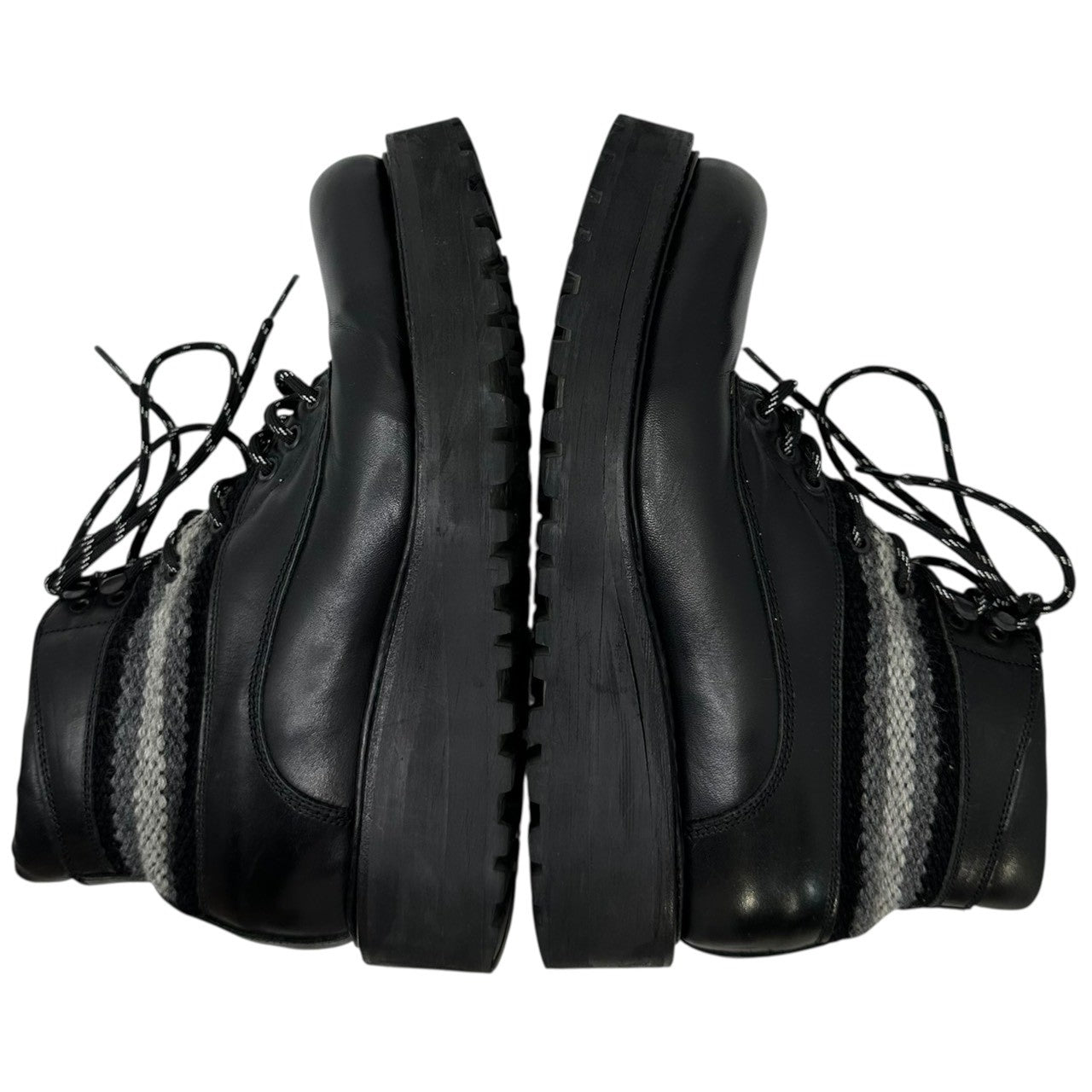 NUMBER (N)INE(ナンバーナイン) 13AW Reissue Fair Isle Pattern Knit Panel Mountain Boots 復刻 フェアアイル柄 ニット 切替 マウンテンブーツ 7(25~25.5cm程度) ブラック×グレー クークスチーム期 復刻アイテム