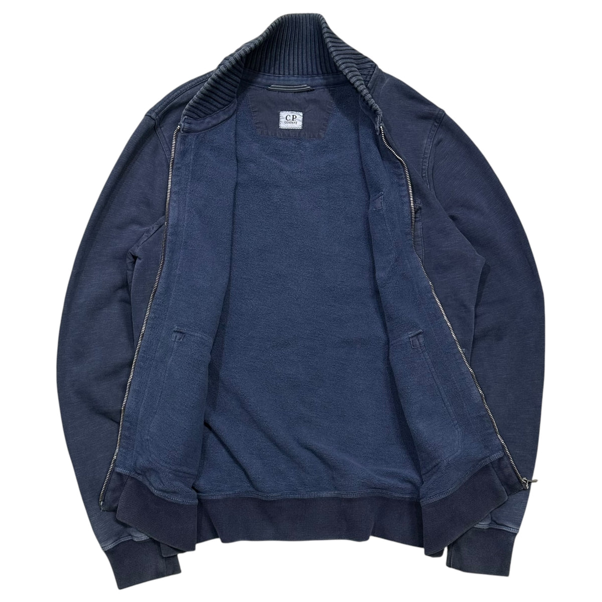C.P.COMPANY(シーピーカンパニー) 2010~2015's Wide-Ribbed-Collar Sweat Zip-Up Blouson ワイド リブ カラー スウェット ジップ アップ ブルゾン CPU0290 1027 M ネイビー FGFタグ 05750737 ヴィンテージ加工