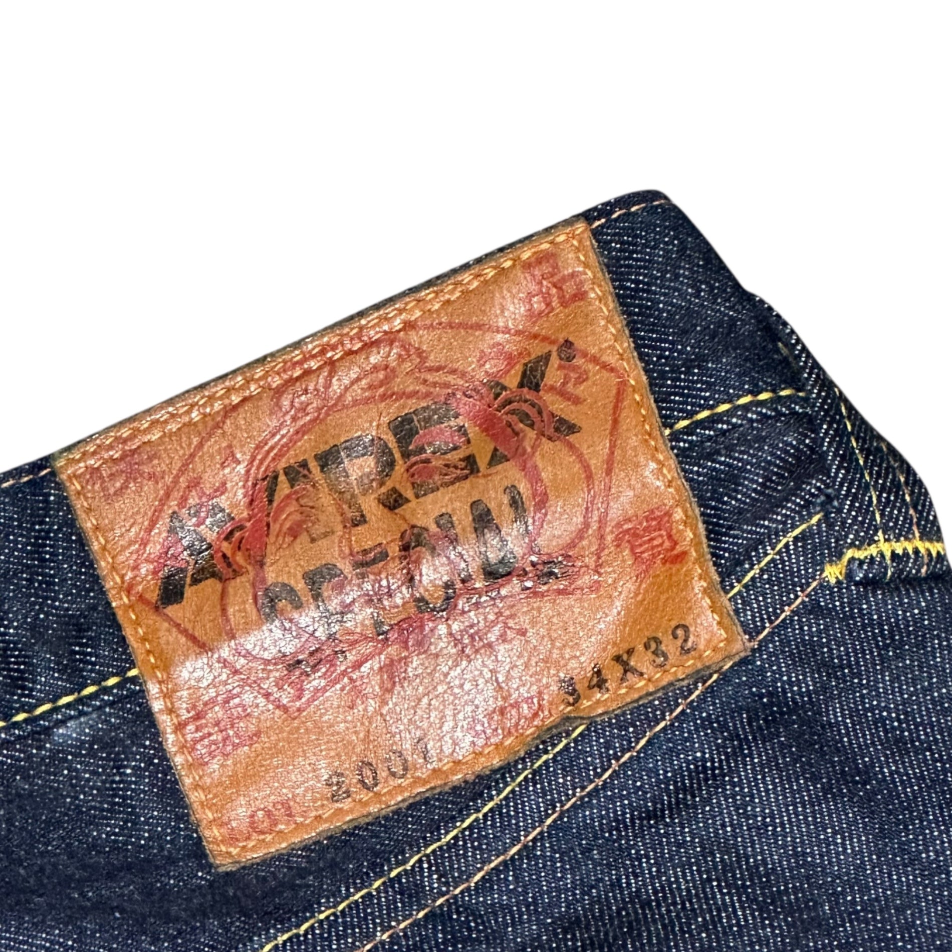 EVISU×AVIREX(エヴィス×アヴィレックス) AVIREX SPECIAL LOT 2001 30周年 限定コラボ カモメ ペイント セルビッチ デニム パンツ Lot 2001 34×32 インディゴ エビス ジーンズ