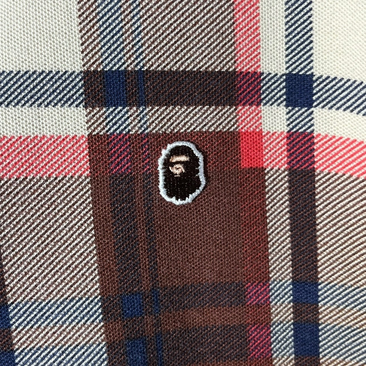 A BATHING APE(アベイシングエイプ) 00's Tartan check one point logo polo shirt タータンチェック ワンポイントロゴ ワン ポロシャツ L ブラウン×ベージュ