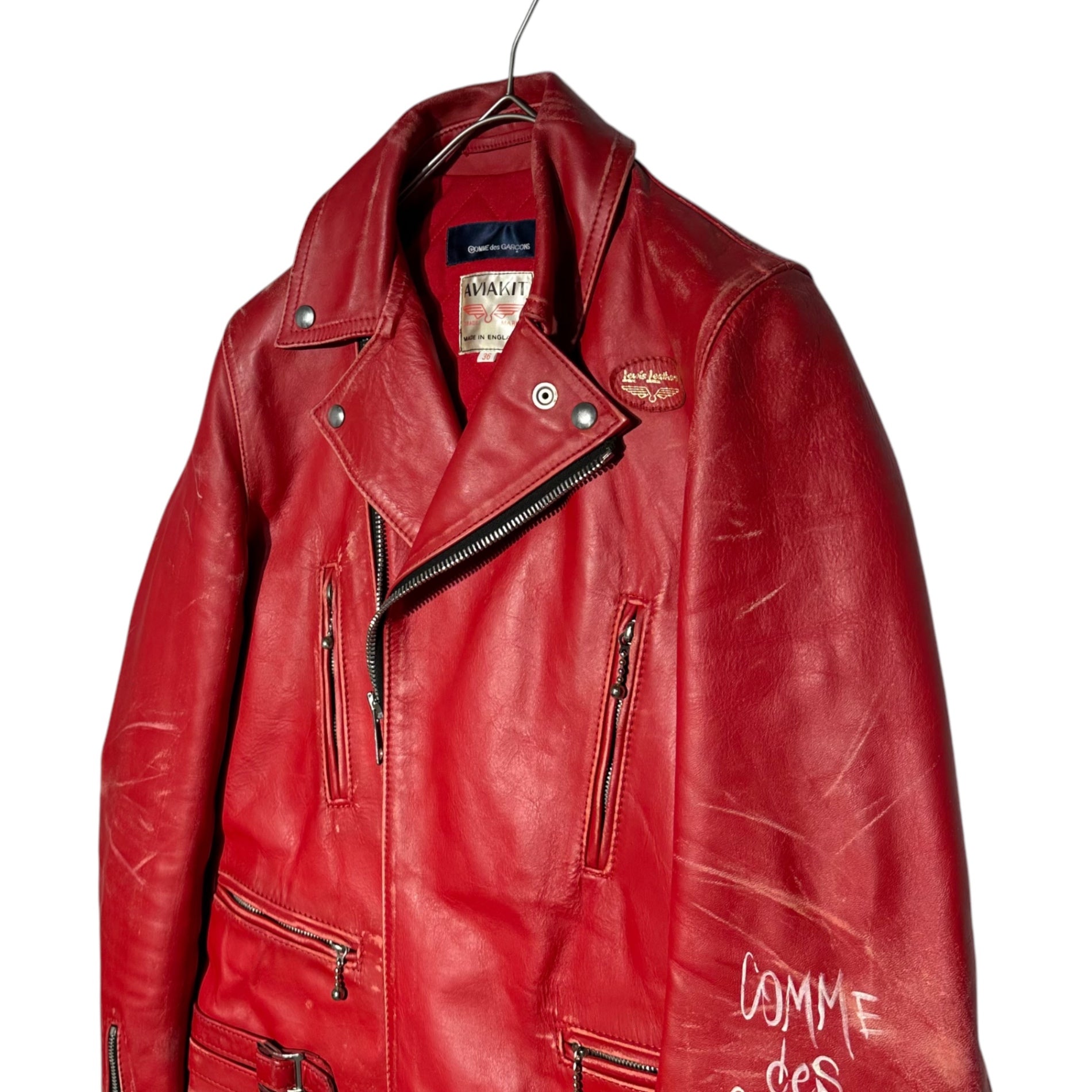 COMME des GARCONS × LEWIS Leathers(コムデギャルソン × ルイスレザー) 15AW Horsehide Lightning Riders ホースハイド ライトニング ライダース ジャケット KP-J003 36 レッド AD2015 ヴィンテージ
