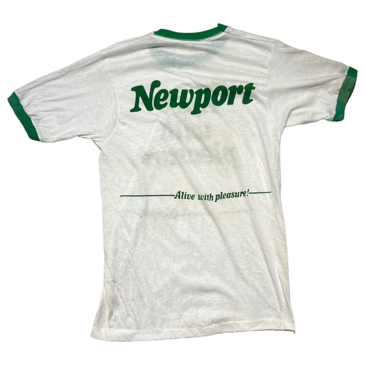 SCREEN STARS(スクリーンスターズ) 80’s "Alive with pleasure" ringer t-shirt リンガー Tシャツ M ホワイト×グリーン 80年代 Newport 著名人着用モデル タバコ シガレット