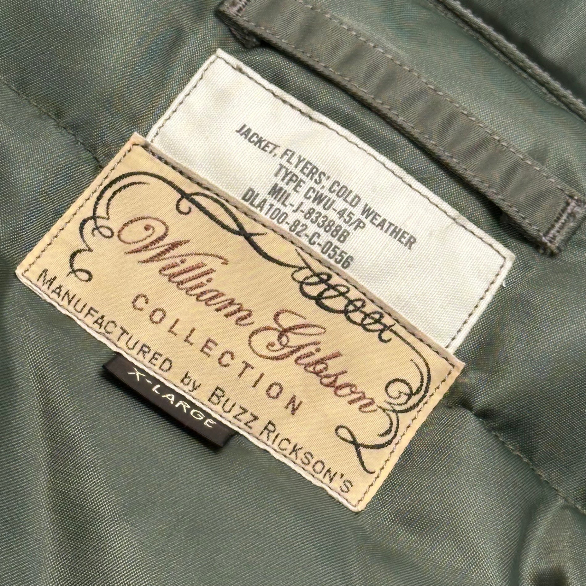 BUZZ RICKSON’S(バズリクソンズ) WILLIAM GIBSON COLLECTION Type CWU-45/P ウィリアムギブソン コレクション フライト ジャケット BR14159 XL オリーブ ダウン ミリタリー